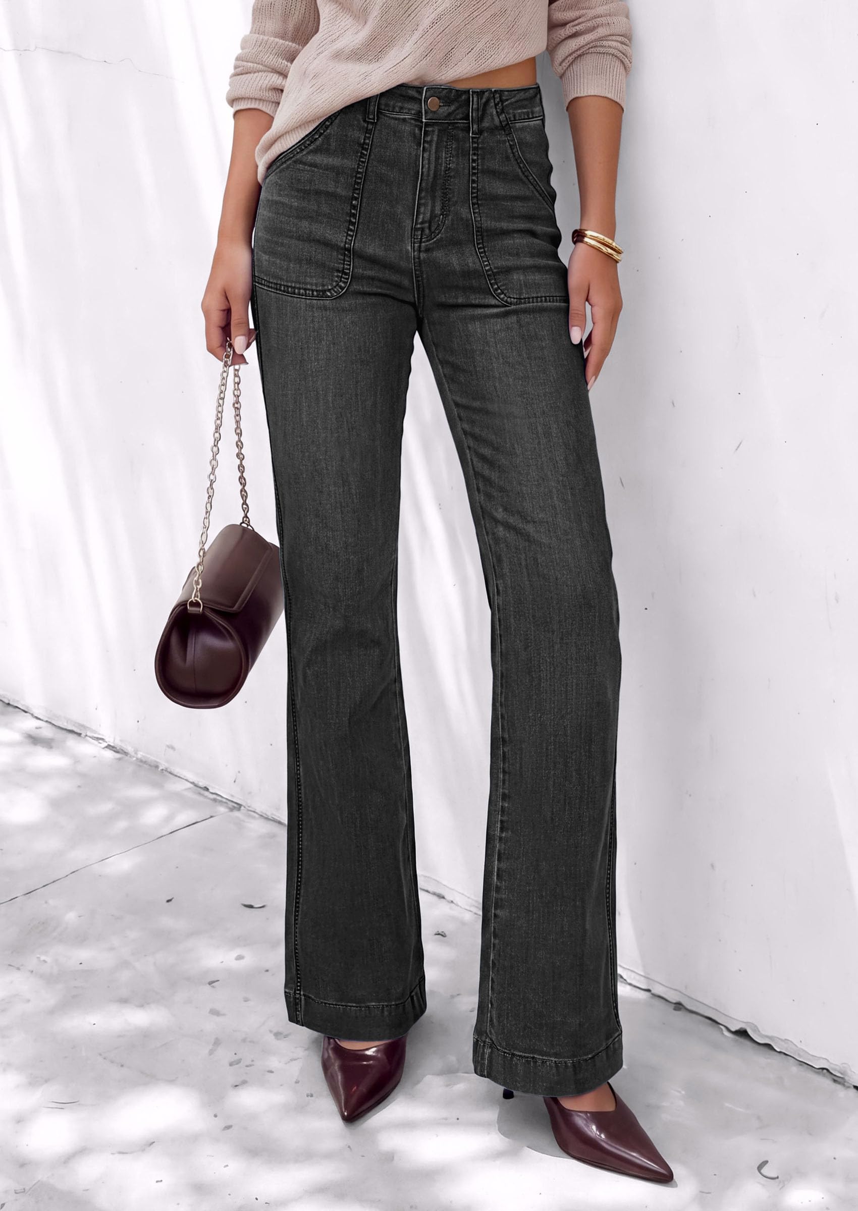 PRETTYGARDEN Womens High Waisted Wide Leg Jeans Demin Pants