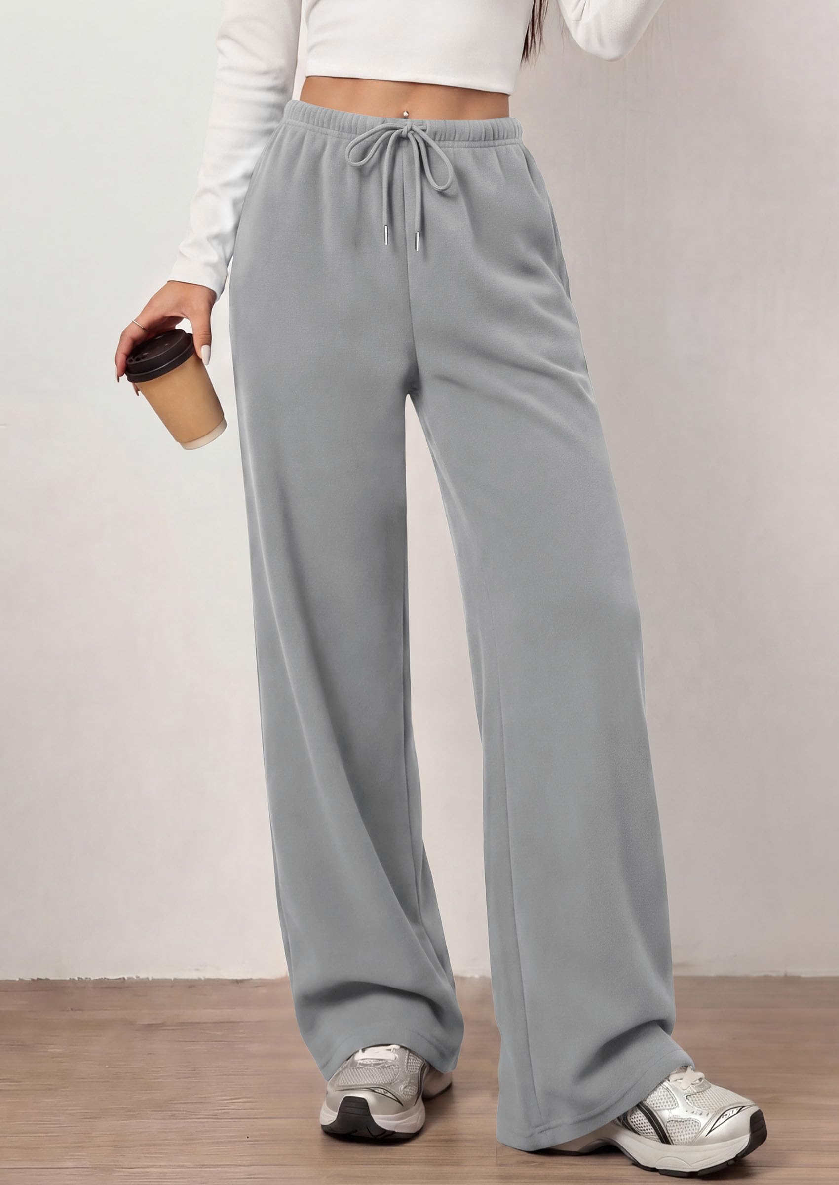 PRETTYGARDEN Womens Wide Leg Sweatpants Fleece Lounge Pants | Elastic Drawstring Waist,Baggy Jogger Yoga Sweat pants,Pockets,Fall Winter Clothes,Loose Daily Casual & Loungewear Trousers