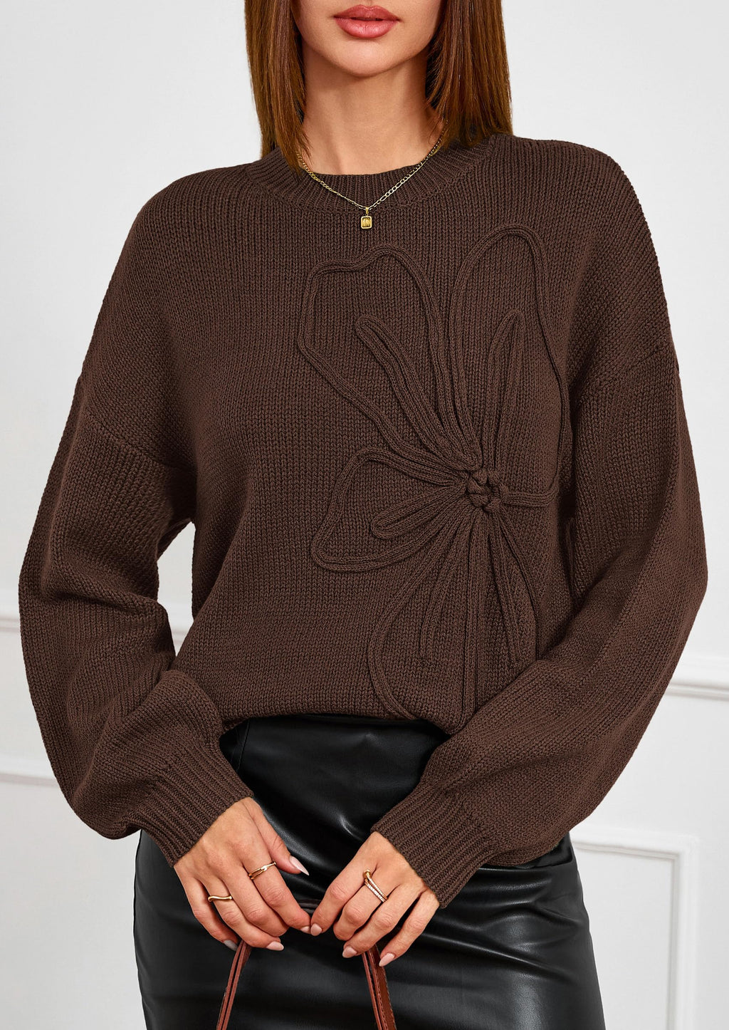PRETTYGARDEN Womens Sweaters  Fall Fashion Long Sleeve Crewneck Floral Knit Pullover Sweater Tops Winter Clothes