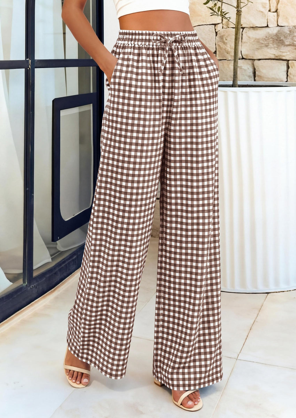 PRETTYGARDEN Women's Wide Leg Gingham Lounge Pants Summer  Casual Plaid Trousers Spring Y2K Clothes Comfy Pajama Bottoms