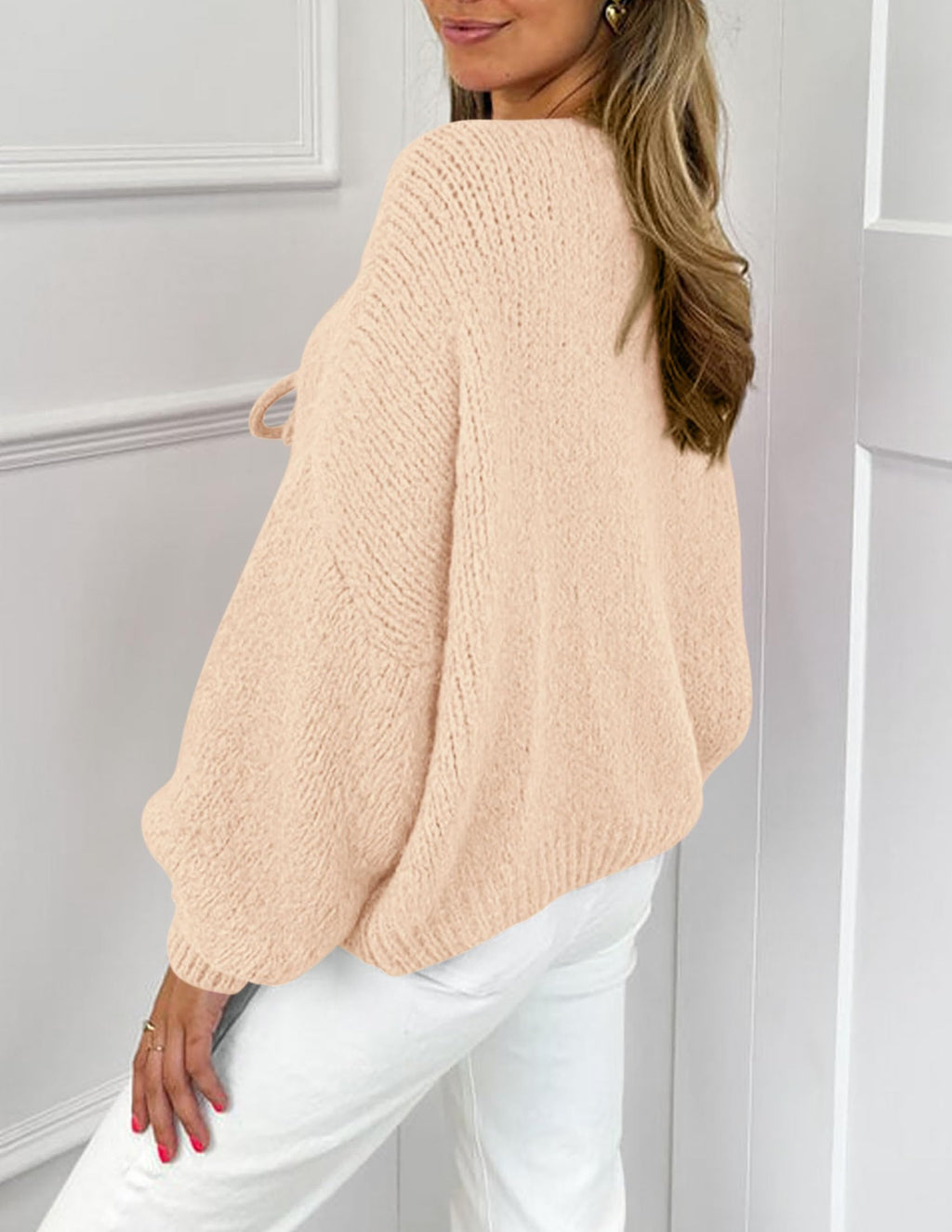 PRETTYGARDEN Women's Tie Front Bow Cardigan Sweaters Chunky Knit Long Puff Sleeve Trendy Fall Winter Jacket Coat