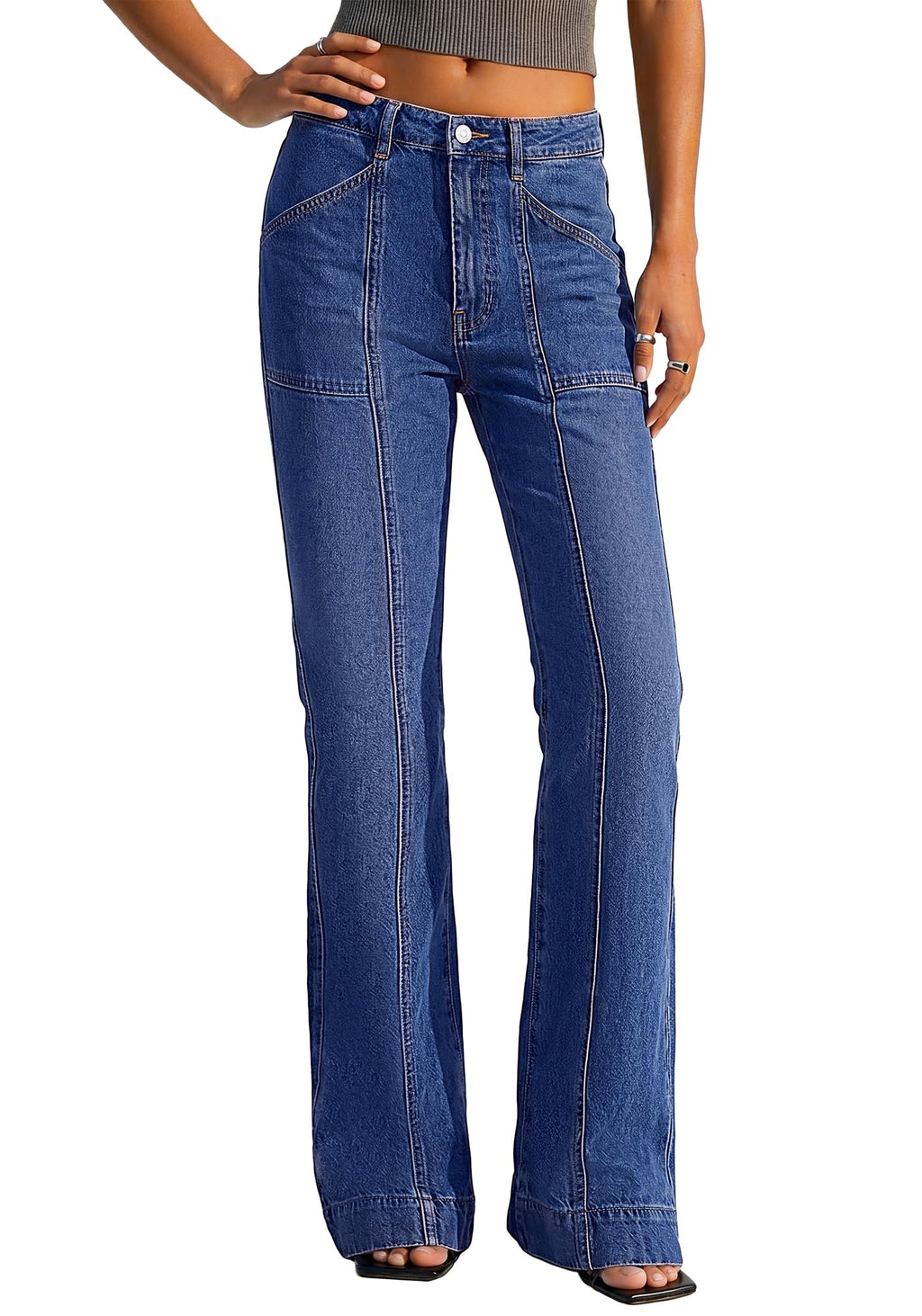 BTFBM Straight Leg Jeans for Women Stretchy Curve Appeal Pants Front Seam, Little Flare Bootcut Jean, High Waisted Denim Pockets, Travel Airport Outfits, Trendy Fall Fashion Clothing
