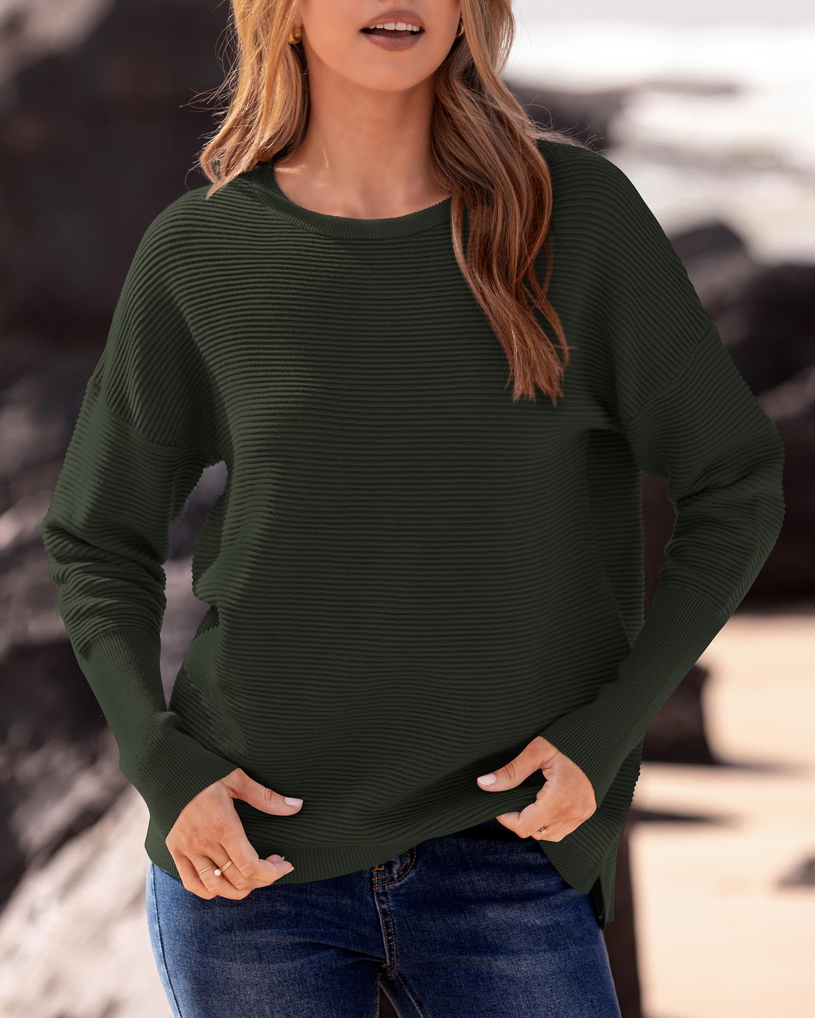 FreshPrettyFall Sweaters for Women Casual Long Sleeve Sweater Striped Loose Fit Pullover Tops