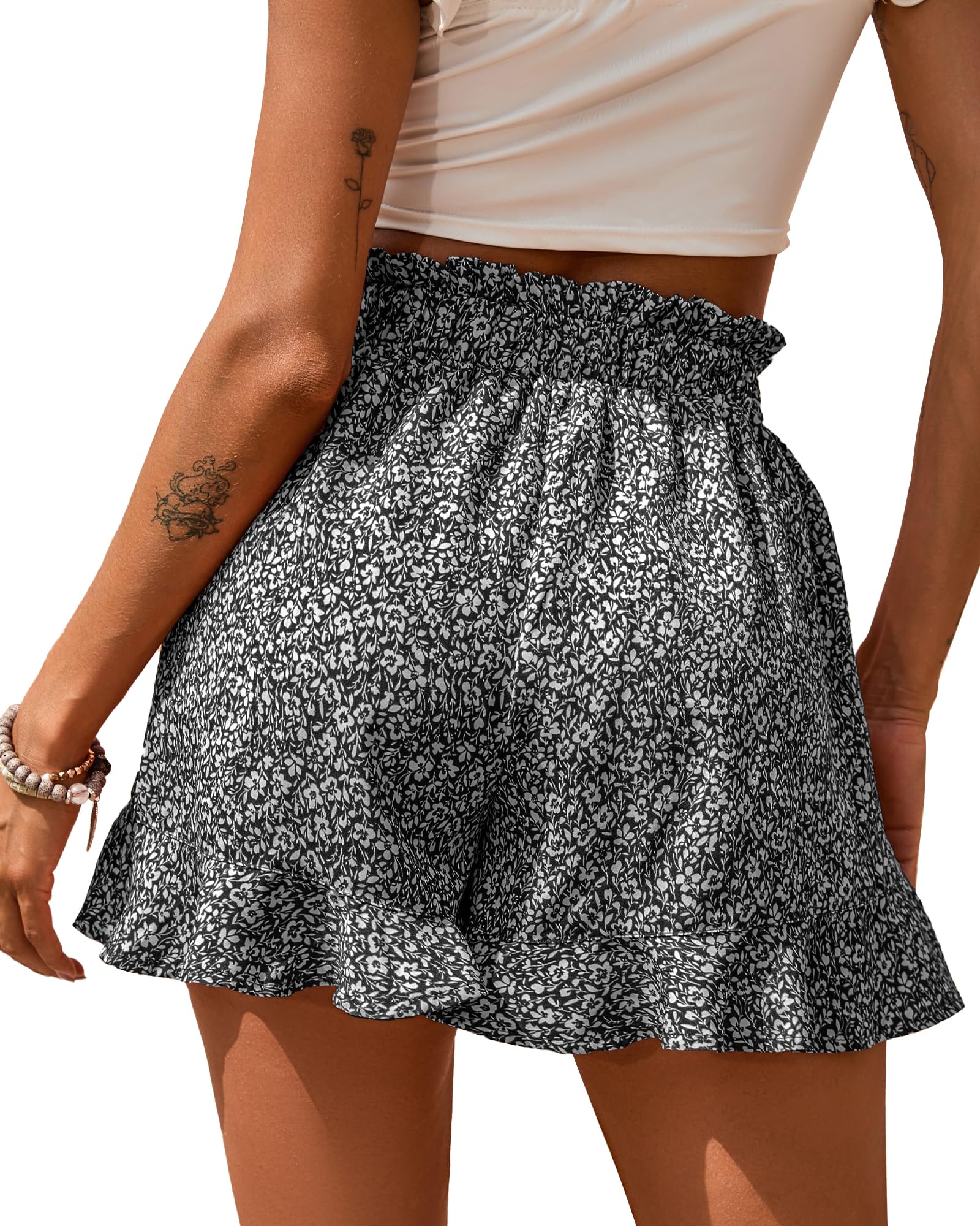 BTFBM Shorts for Women Spring Summer Beach Vacation Clothes Boho Floral Belted Casual Ruffle Short Pants Pocket Outfits