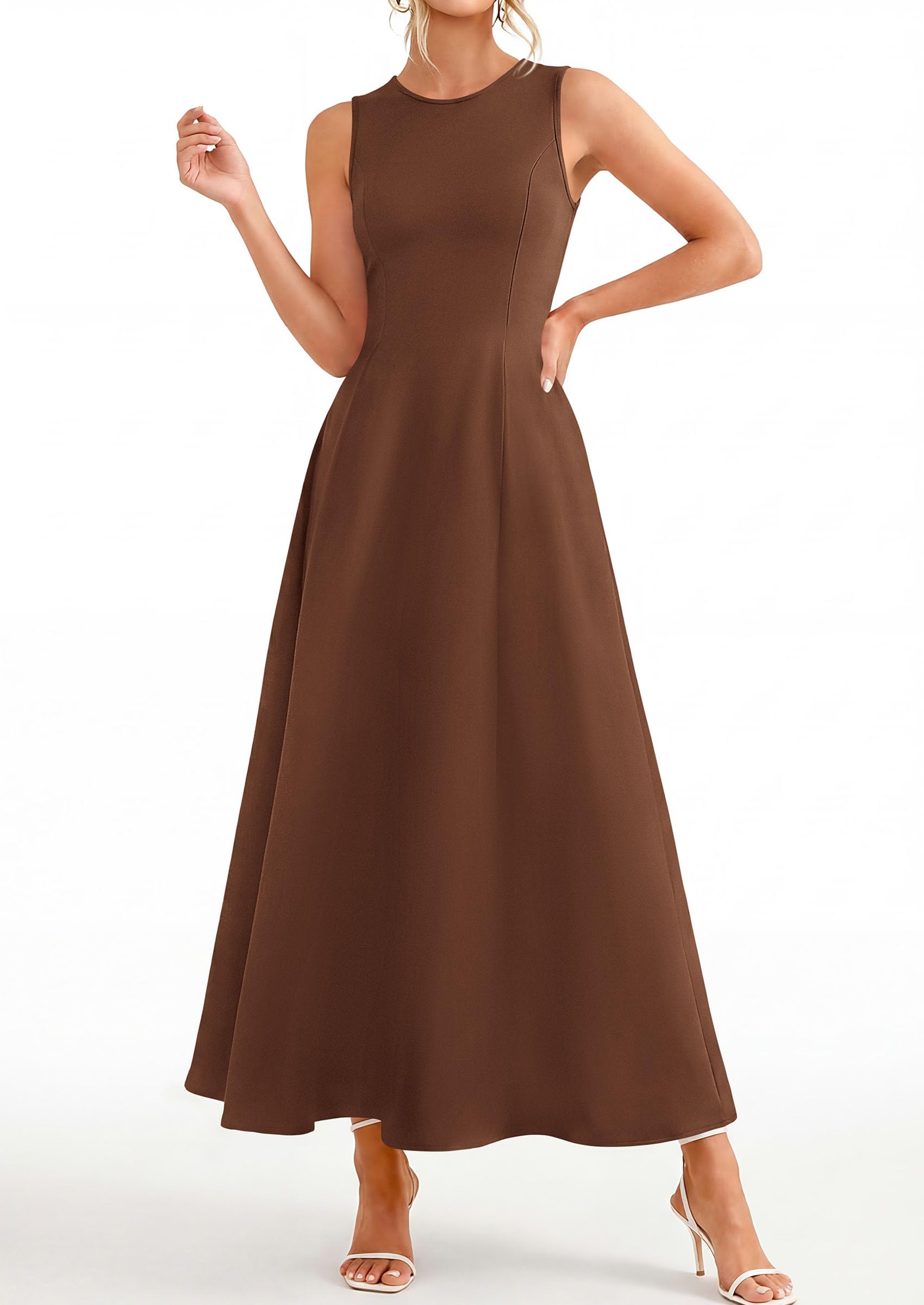 PRETTYGARDEN Women's Maxi Dress Summer Wedding Guest Spring A Line Long Tank Flowy Modest Sleeveless Cocktail Dresses