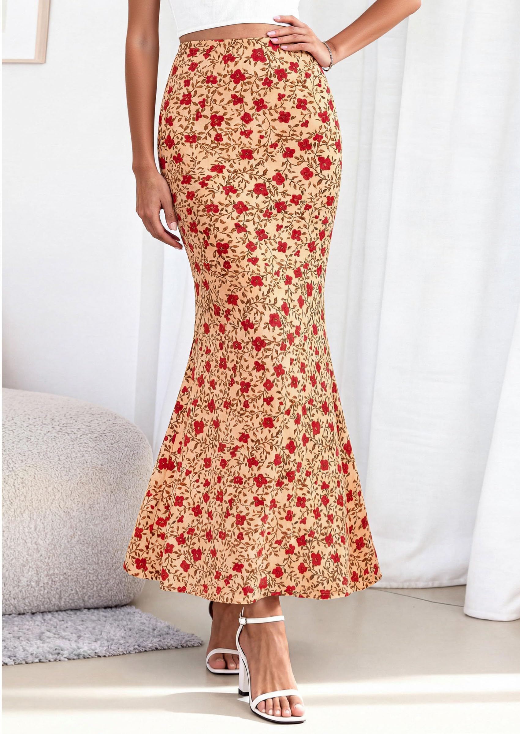 PRETTYGARDEN Maxi Skirts for Women Summer Flowy High Waisted Polka Dot Mermaid Office Work Spring Fashion Long Skirt