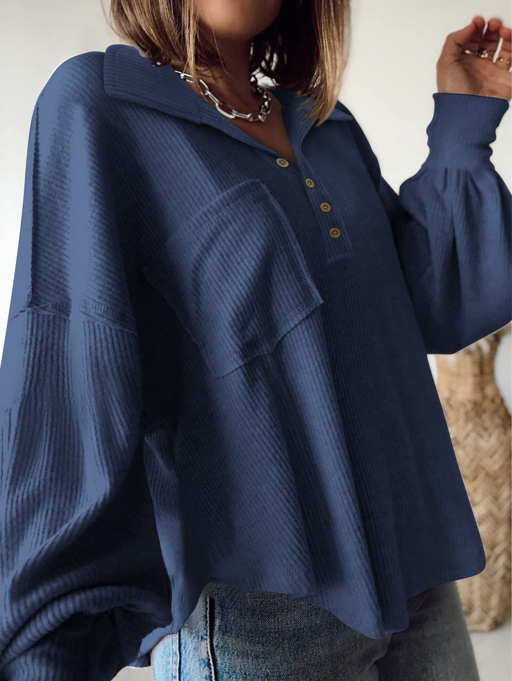 BTFBM Womens Fall Fashion Long Sleeve Shirts Casual V Neck Ribbed Knit Blouses Pullover Trendy Loose Fit Tunic Tops