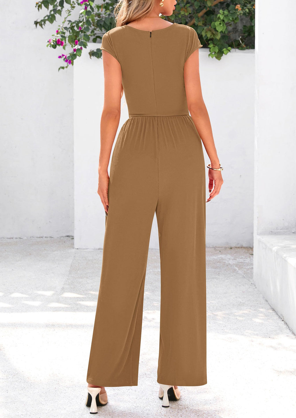 PRETTYGARDEN Summer Jumpsuits for Women Dressy Ribbed Cap Sleeve Wide Leg Pants Rompers Elegant Casual One Piece Outfits