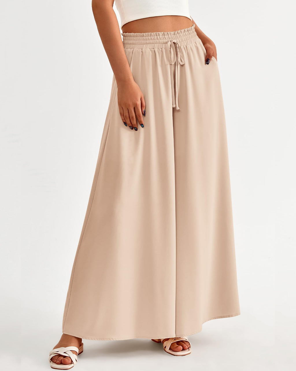 BTFBM Women Casual High Waist Wide Leg Pants Spring Summer Long Palazzo Pants Pocket Lounge Beach Vacation Clothes