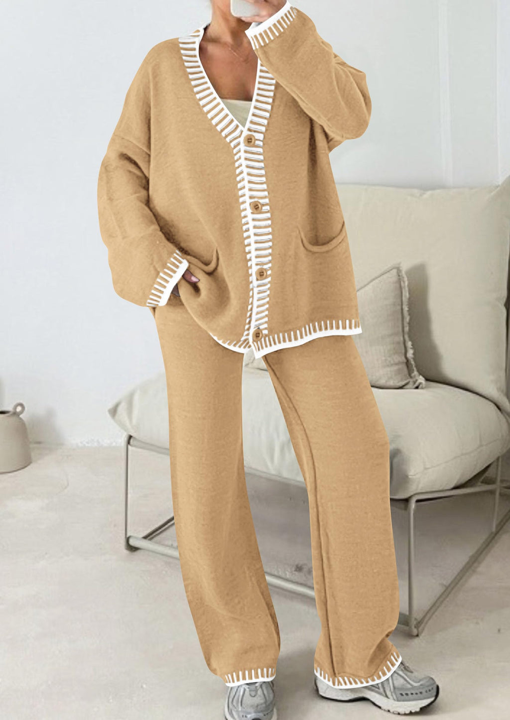 PRETTYGARDEN Lounge Sets for Women Fall Loungewear 2 Piece Outfits Cardigan Sweaters Track Suit Matching Winter Clothing