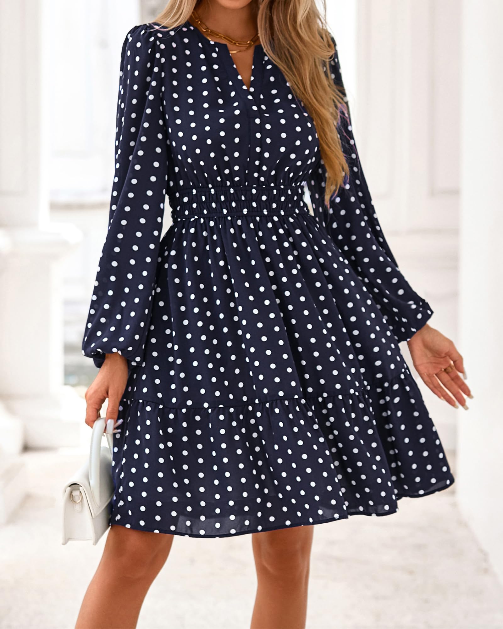 BTFBM Spring Dresses for Women Mini Long Sleeve Elastic Waist Summer Vacation Outfits Floral Wedding Guest Dress