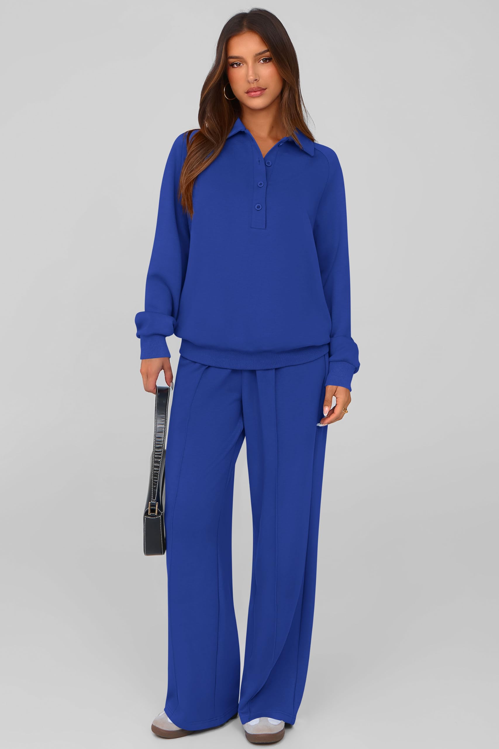PRETTYGARDEN Women Fall 2 Piece Outfits Sweatsuits Lounge Sets Quarter Button Long Sleeve Sweatshirt, Wide Leg Sweat Pants, Casual 2 Piece Sets Tracksuit, Airport Travel Outfits for Women