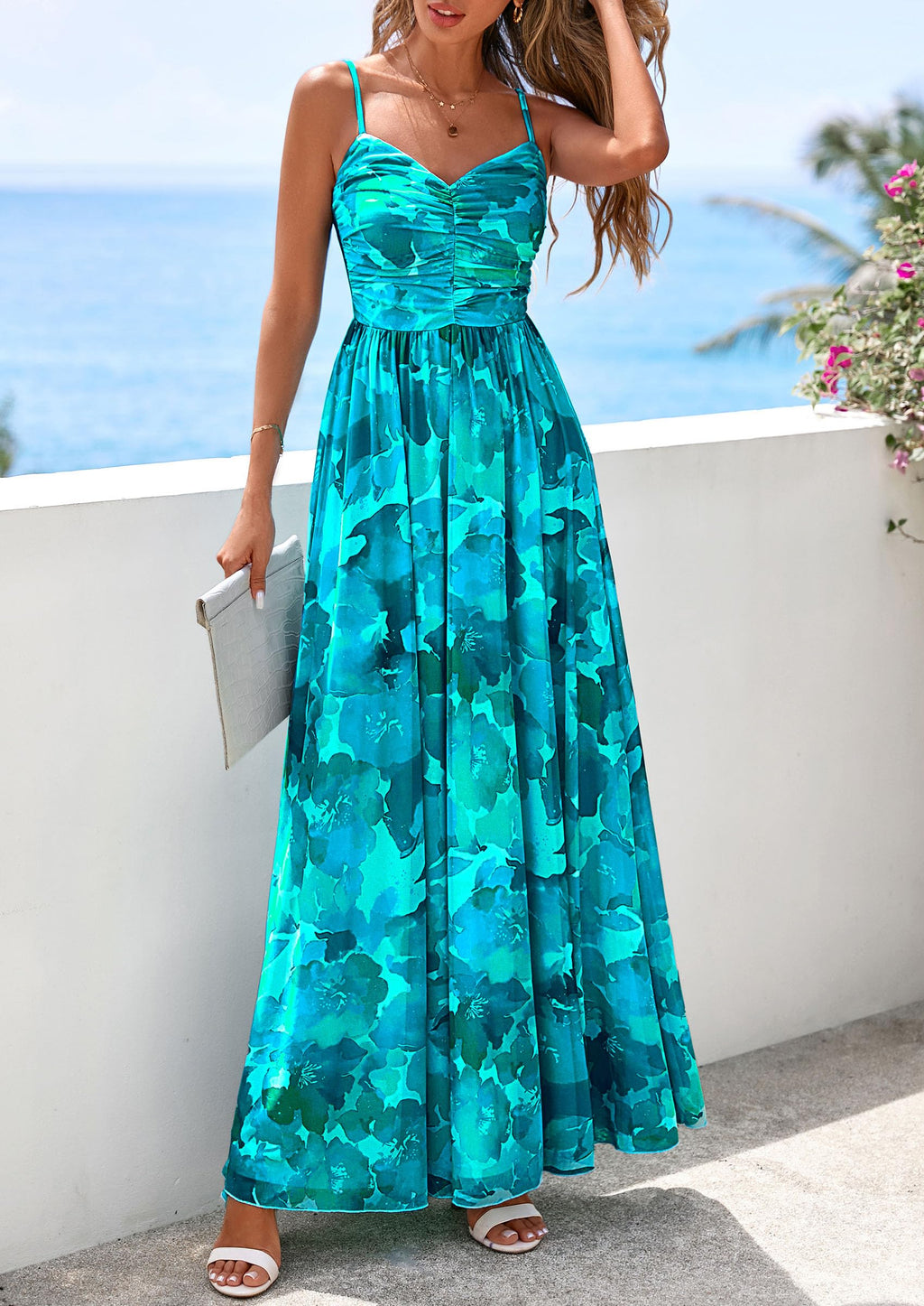 PRETTYGARDEN Women Summer Floral Maxi Dress Spirng Spaghetti Strap Mesh Boho Sundress Party Beach Vacation Long Dresses