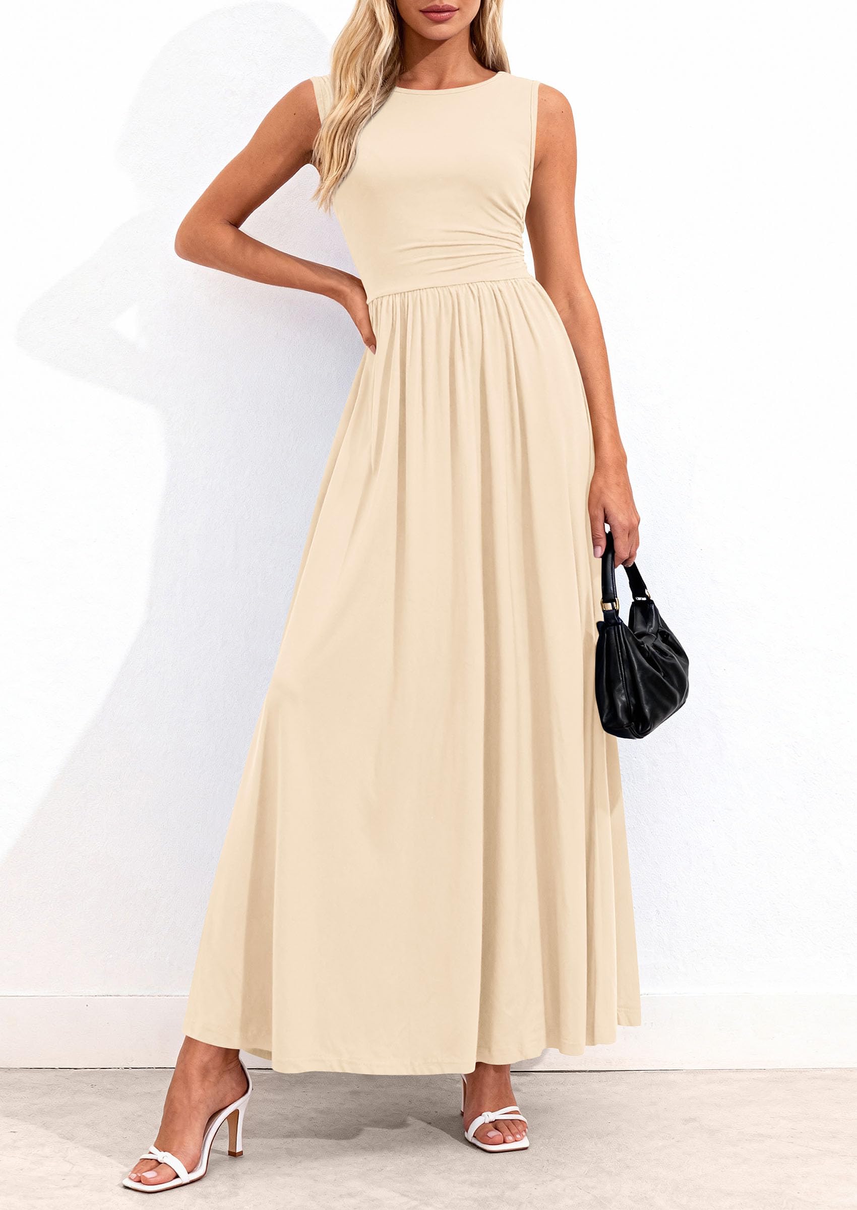 PRETTYGARDEN Summer Maxi Dresses for Women Sleeveless A Line Flowy Long Casual Sundress Wedding Guest Fashion Clothing