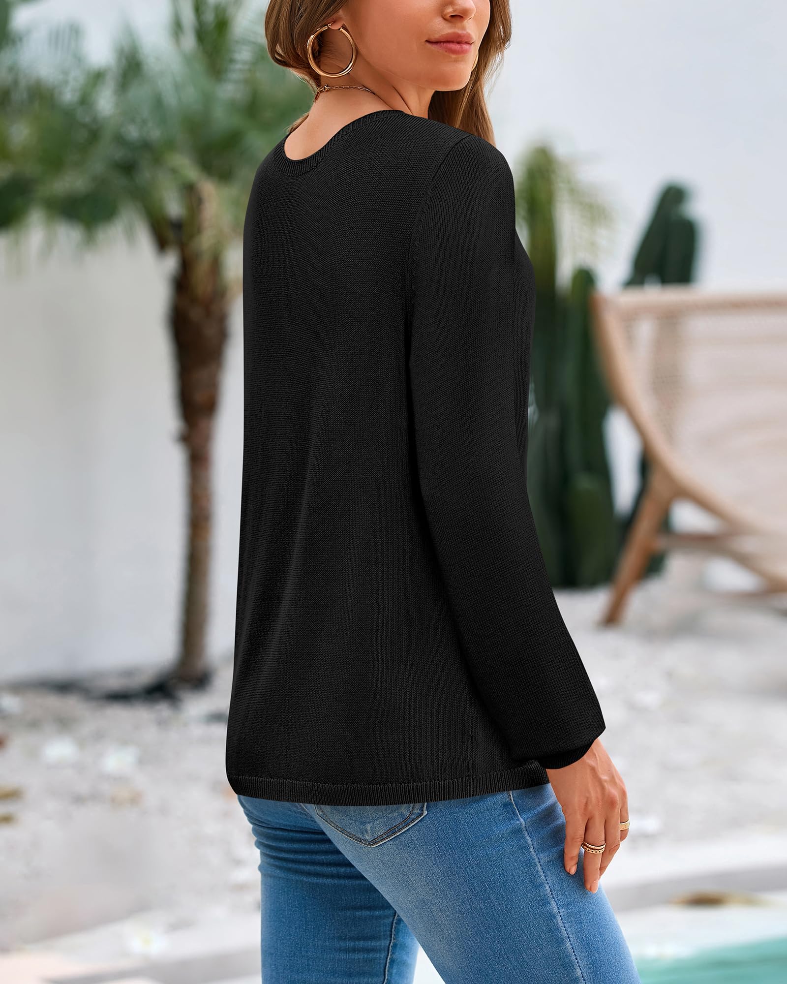 BTFBM Womens Long Sleeve Crew Neck Sweaters Spring Casual Classic Soft Loose Fit Basic Pullover Jumper Knit Top