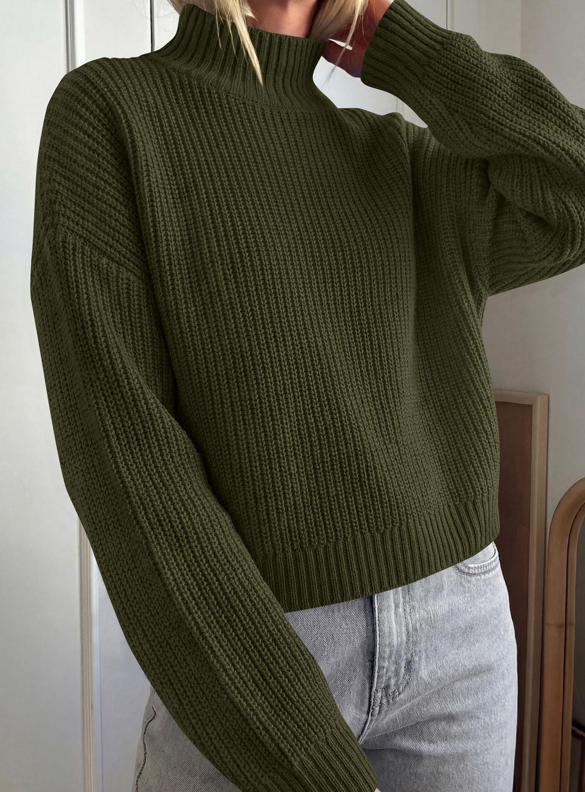 PRETTYGARDEN Women's Chunky Knit Fall Mock Turtleneck Pullover Sweaters,Long Sleeve Shirts, Casual Work Office Clothes, Going Out Tops, Trendy Winter Holiday Sweater, Loose Fit, Soft Cozy Layering