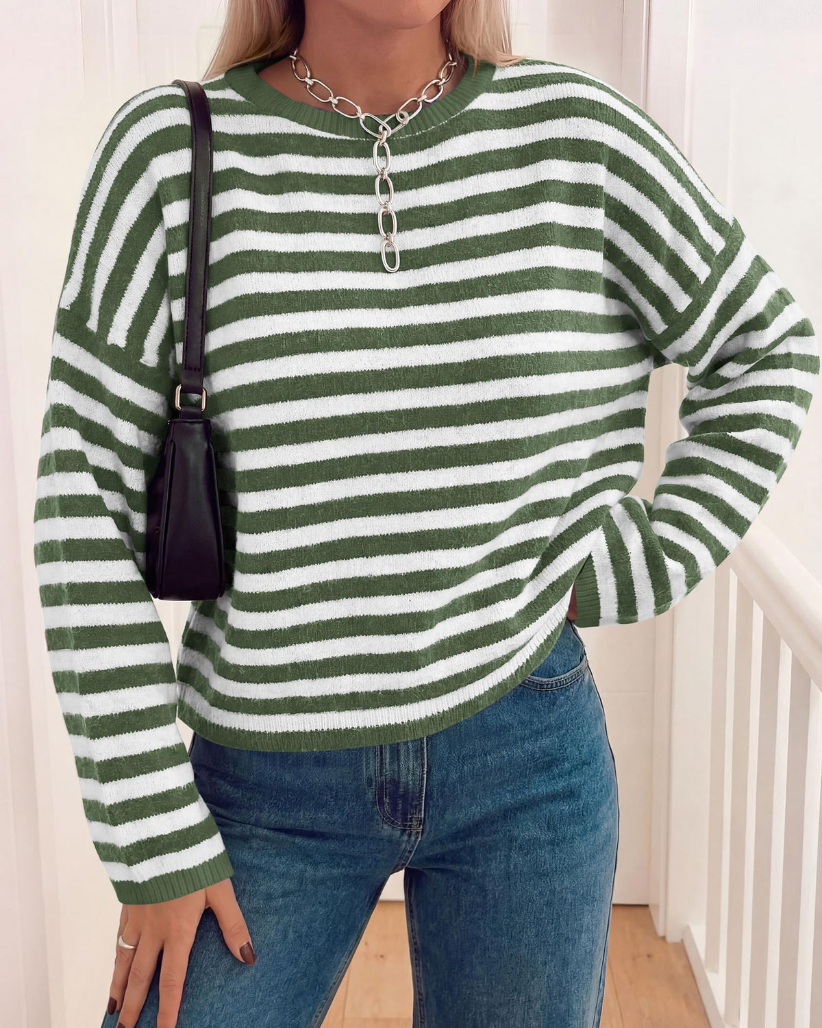BTFBM Women's Lightweight Oversized Striped Sweater | Soft Knit Cozy Sweaters, Crew Neck Long Sleeve Pullover, y2k Color Block, Casual Holiday Outfits, Winter Fall Clothes