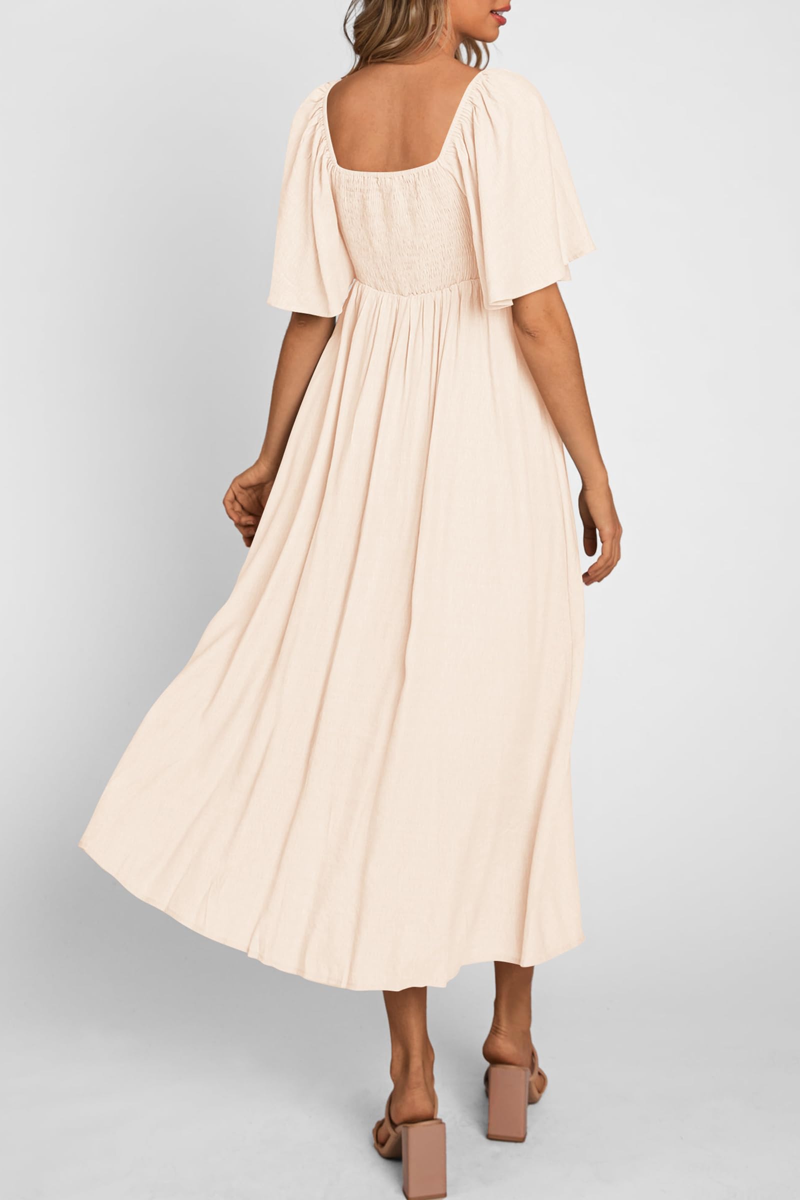 PRETTYGARDEN Summer Dress for Women Casual Short Sleeve Bow Tie V Neck Ruffle Midi Flowy Dresses