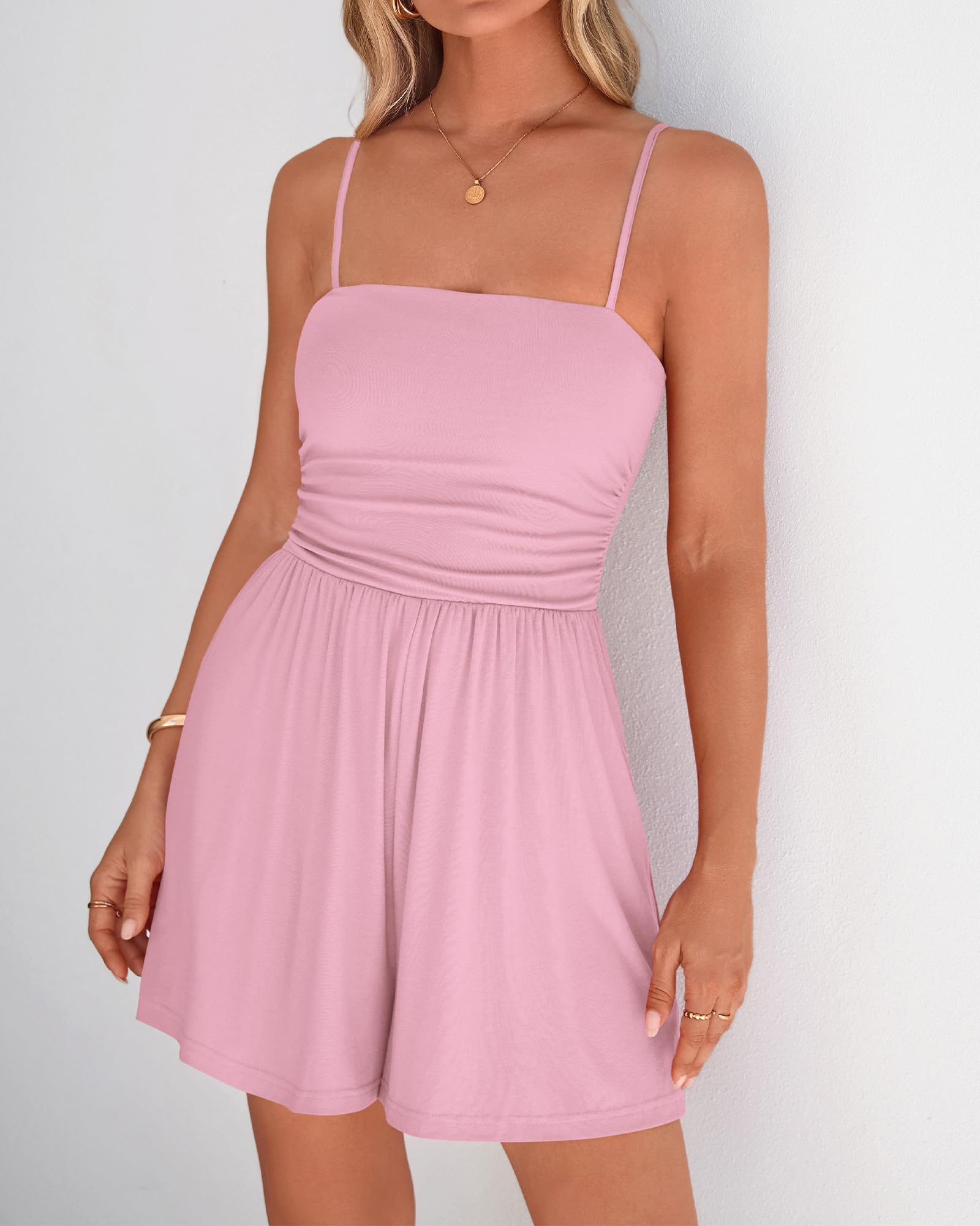 FreshPretty Summer Rompers For Women Casual One Piece Spaghetti Strap Sleeveless Shorts Jumpsuit Beach Vacation Outfits