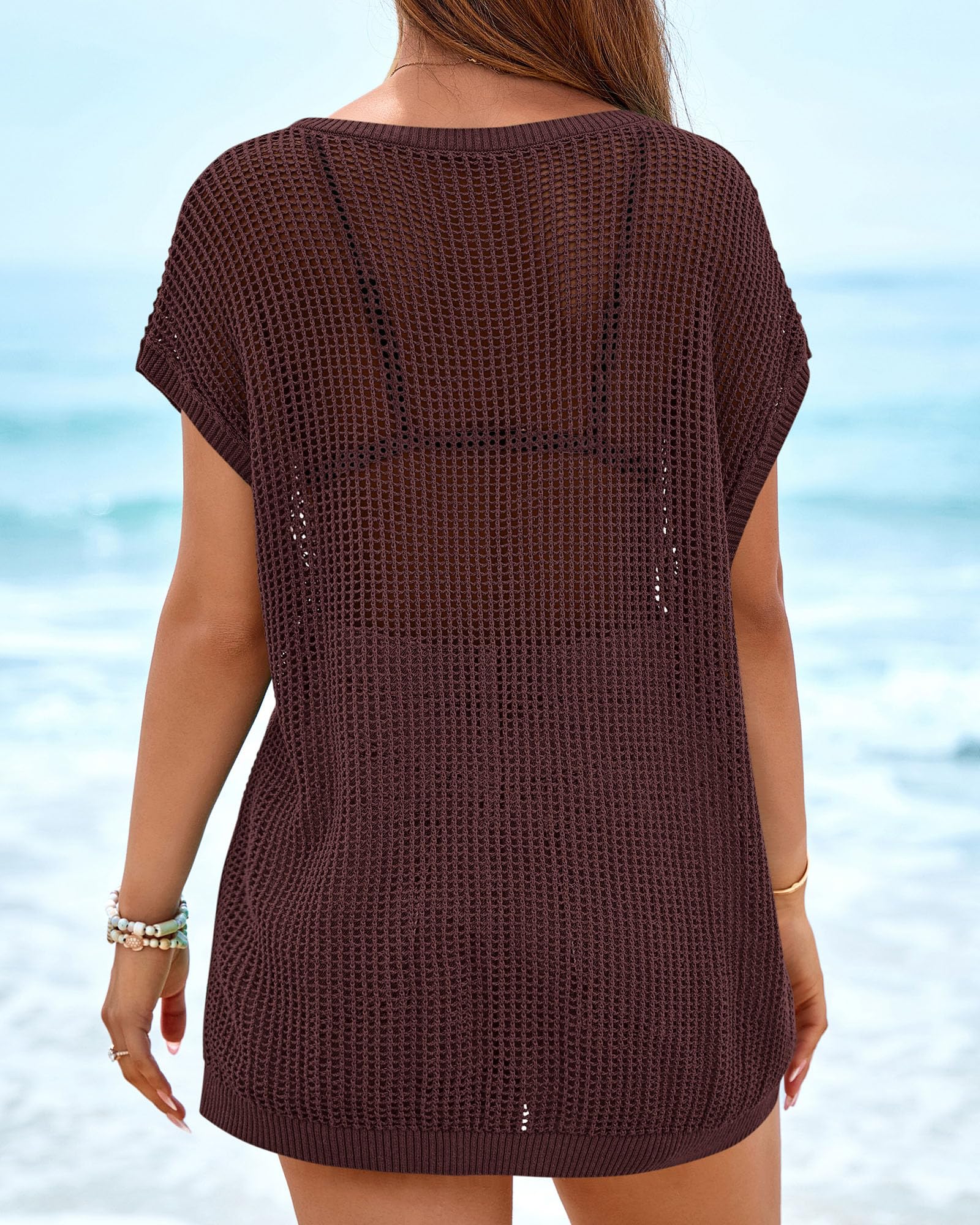 FreshPretty Beach Cover Ups for Women Crochet Mesh Top Boho Lightweight Summer Sweater Cruise Resort Wear Vacation Outfits