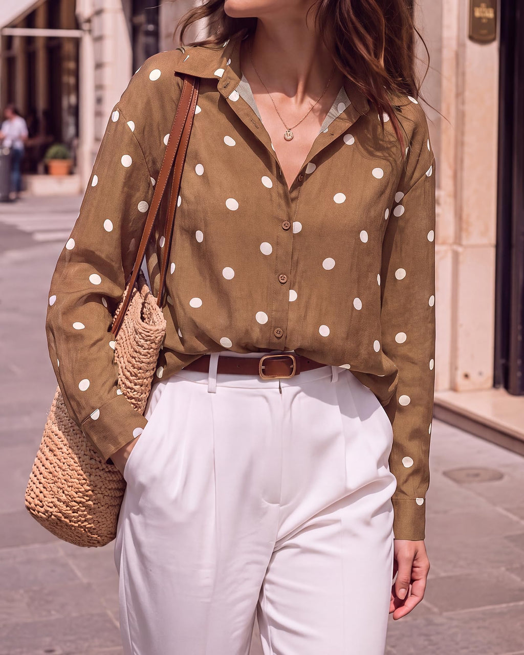 BTFBM Womens Blouses Dressy Casual Floral Long Sleeve Shirts Polka Dot Tops Classic Lapel Collar,Button Cuffs,V Neck Button Down Shirt,Business Casual Outfits,Early Fall Fashion Clothing Trendy