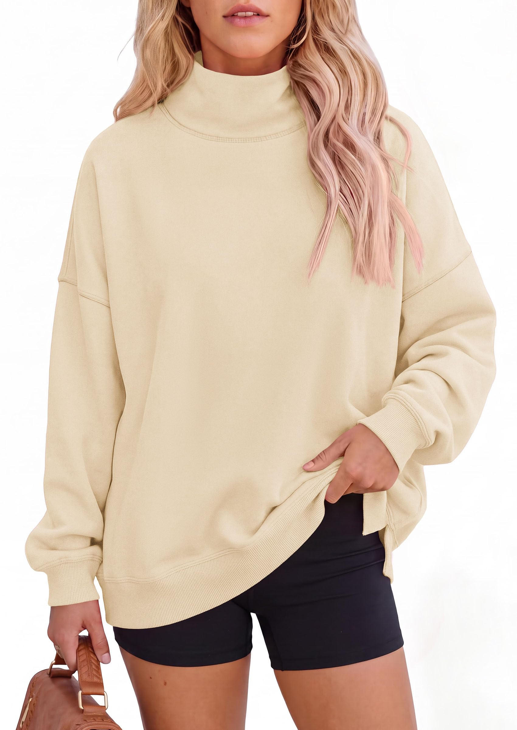 PRETTYGARDEN Womens Mock Neck Sweatshirt Oversized Pullover Loose Fit,Side Pockets,Long Sleeve Drop Shoulder Tops,Casual Lounge Work Travel Airport Outfits,Fall Fashion Winter Clothes
