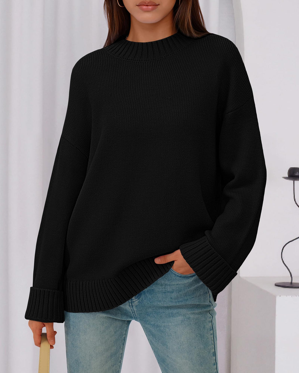 BTFBM Sweaters for Women Casual Crewneck Long Sleeve Loose Ribbed Knit Pullover Sweater Winter Clothes Fall Outfits