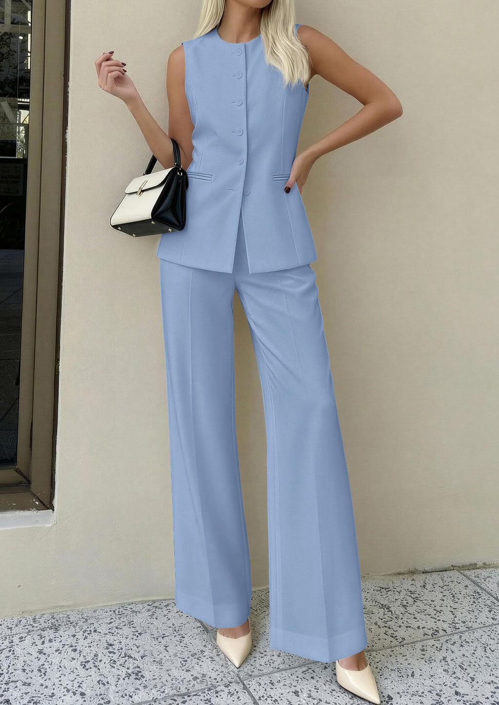 PRETTYGARDEN Women's 2 Piece Sets Summer  Work Clothes Sleeveless Blazer Vest Pants Suits Spring Business Casual Outfits