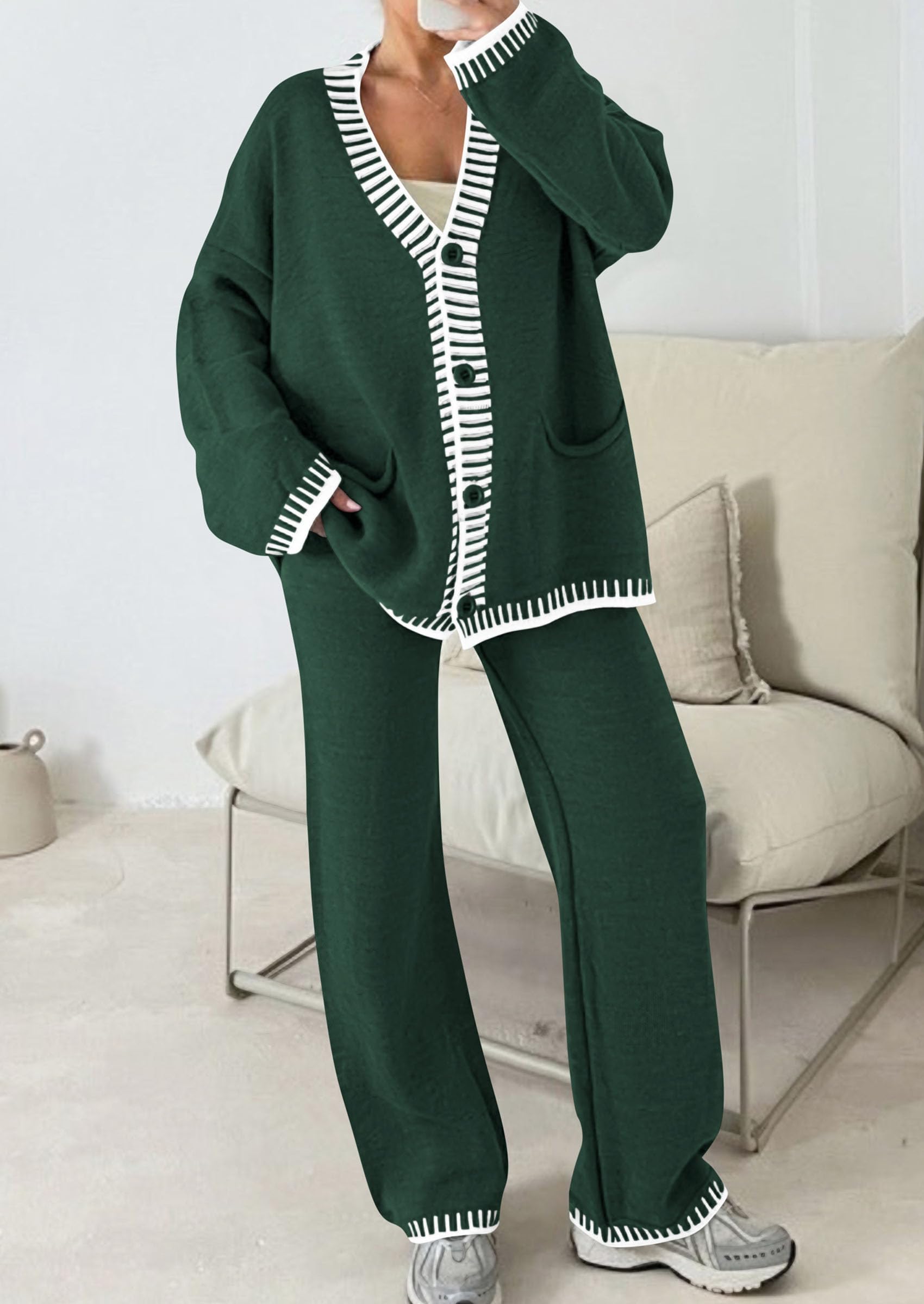 PRETTYGARDEN Lounge Sets for Women Fall Loungewear 2 Piece Outfits Cardigan Sweaters Track Suit Matching Winter Clothing
