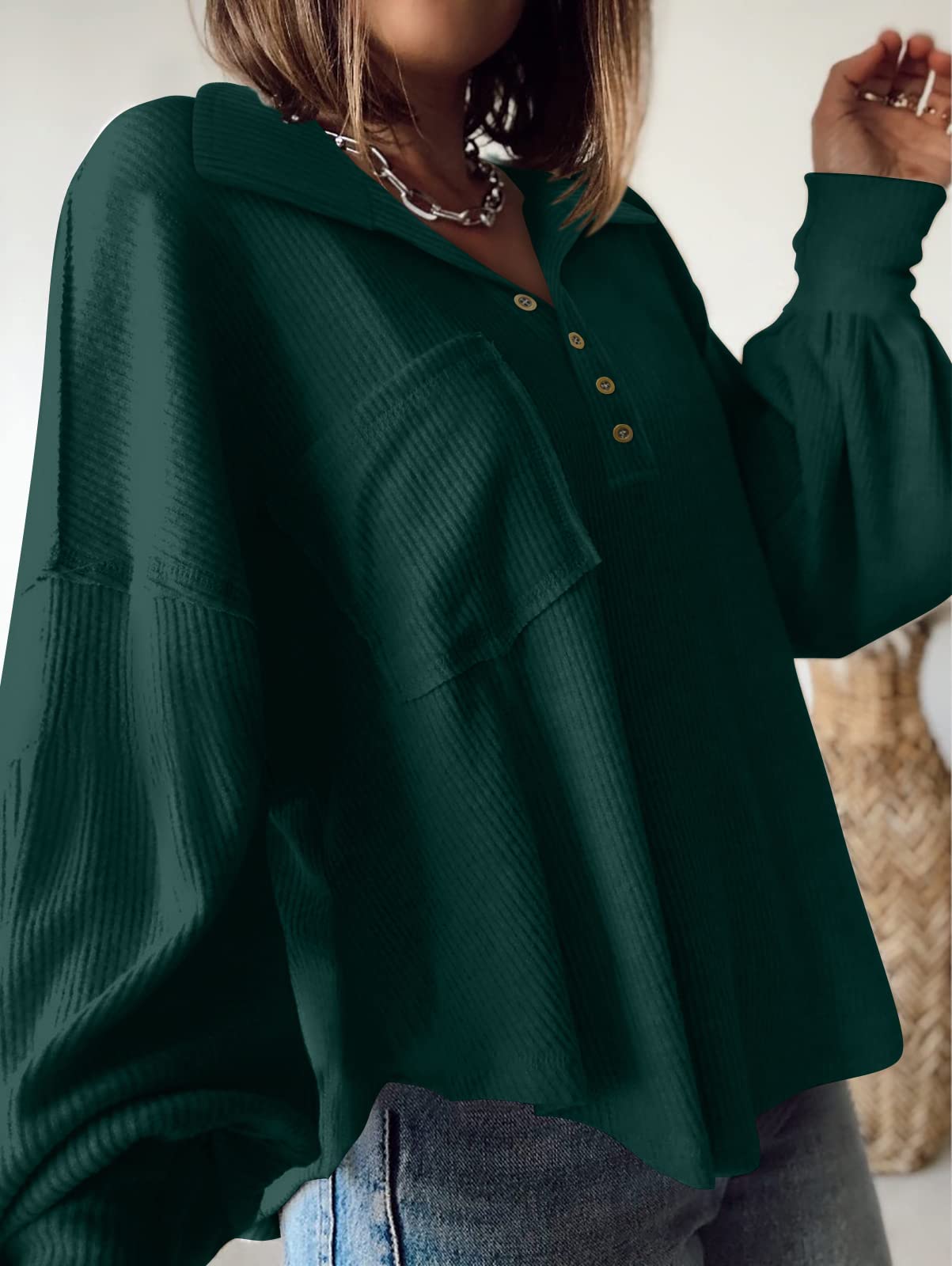 BTFBM Womens Fall Fashion Long Sleeve Shirts Casual V Neck Ribbed Knit Blouses Pullover Trendy Loose Fit Tunic Tops