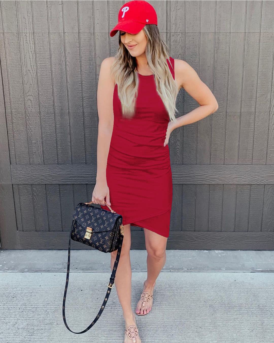 FreshPretty Women Summer Dresses Sleeveless Tank Ruched Bodycon Sundresses for Women Party Beach Mini Casual Spring Dress