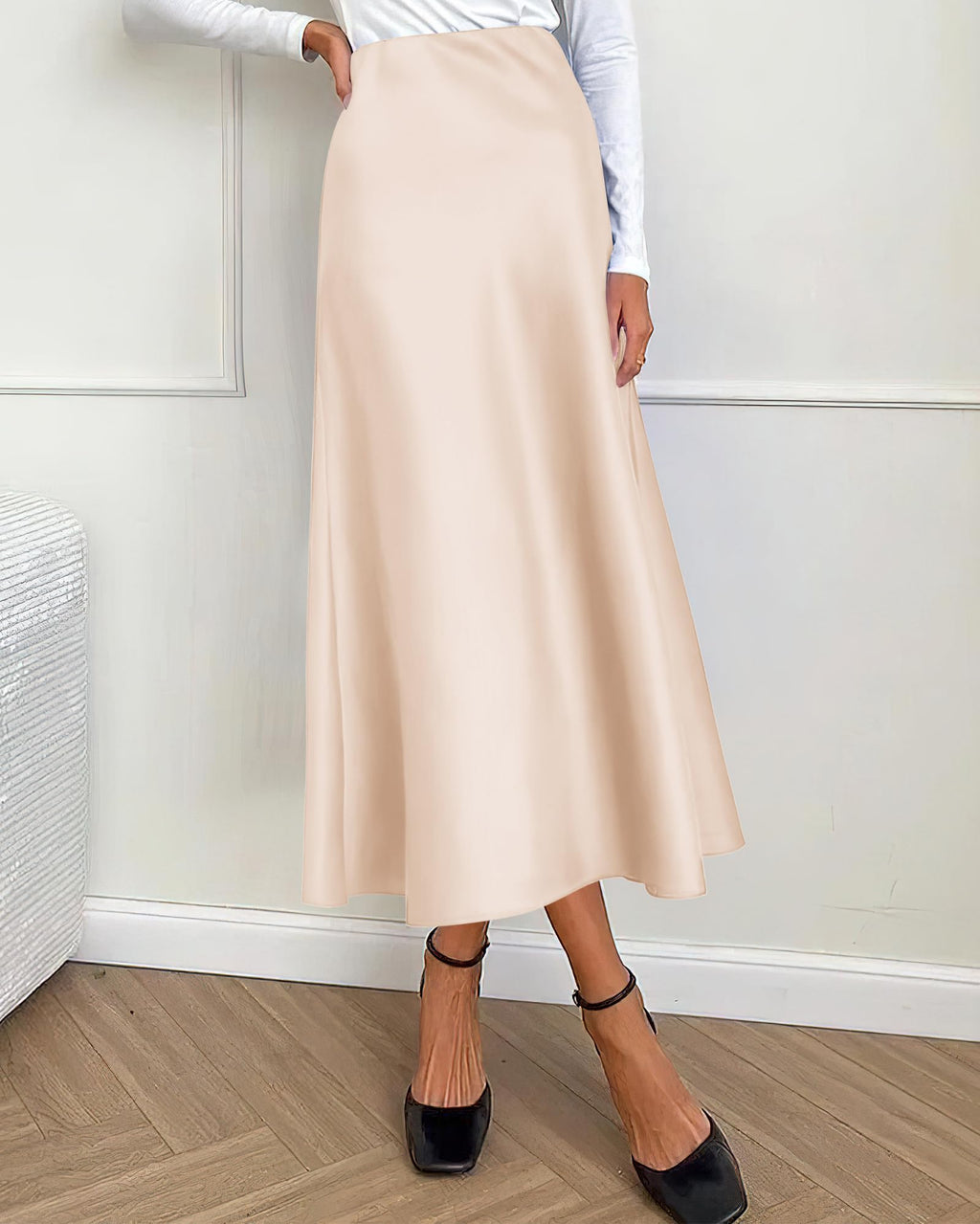 BTFBM Summer Womens Skirts Silk Elegant High Waist Flowy Long Satin A-Line Midi Skirt Cocktail Wedding Party