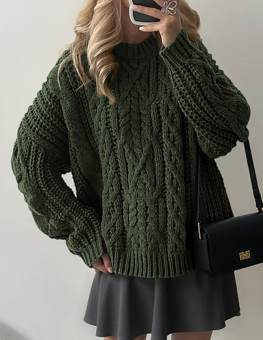 PRETTYGARDEN Women's Oversized Fall Sweaters Casual Long Sleeve Crewneck Chunky Cable Knit Pullover Tops Winter Clothes