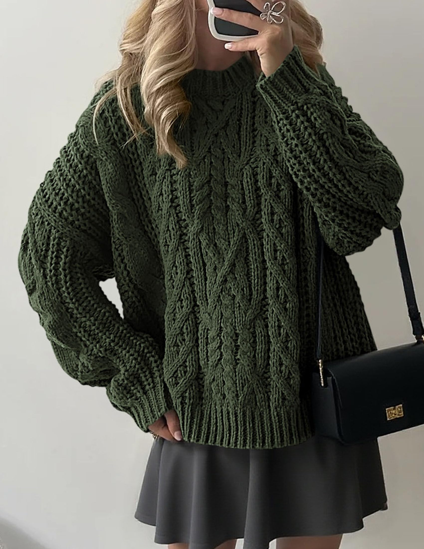 PRETTYGARDEN Women's Oversized Fall Sweaters Casual Long Sleeve Crewneck Chunky Cable Knit Pullover Tops Winter Clothes