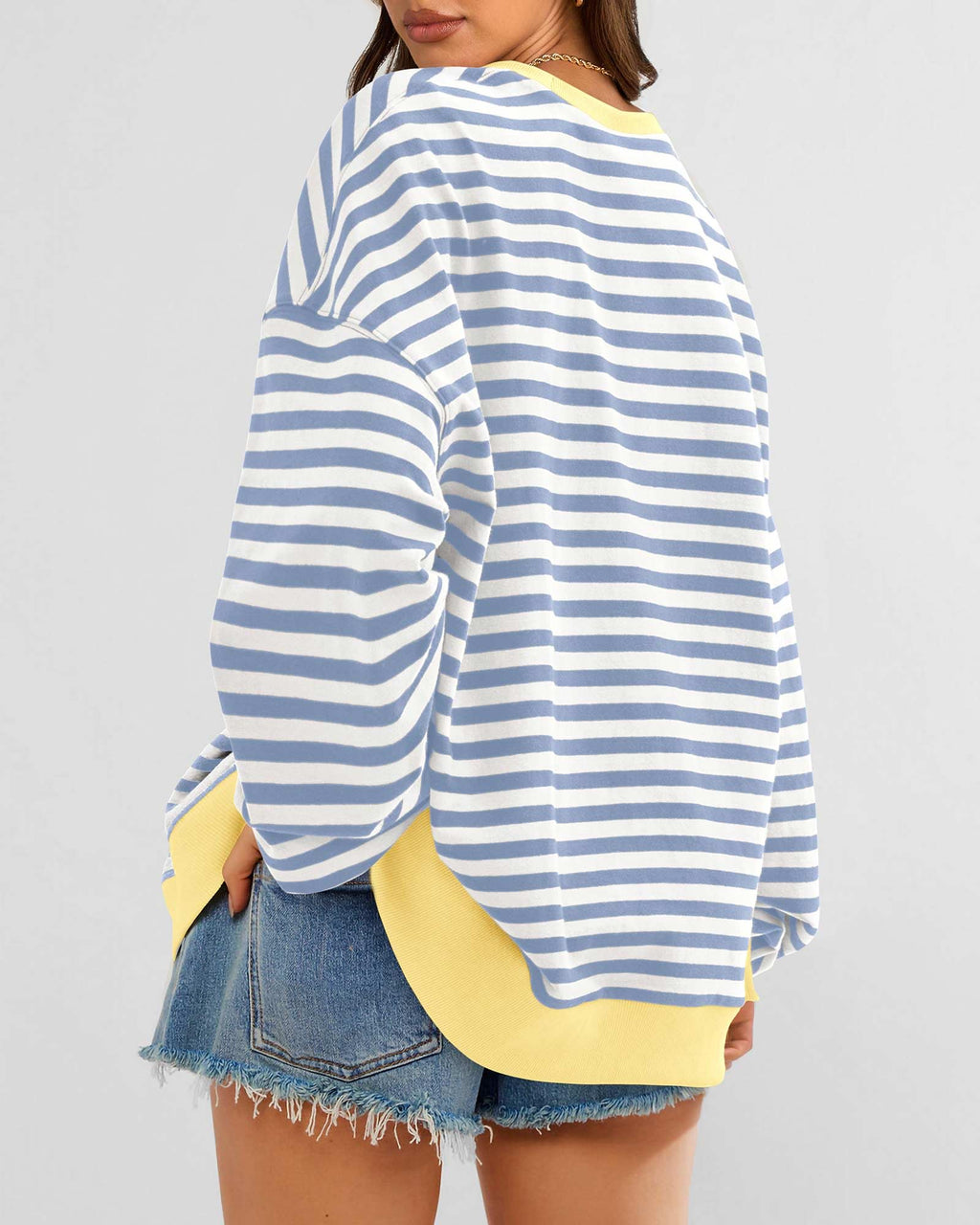 BTFBM Sweatshirt For Women Summer Crewneck Long Sleeve Oversized Striped Pullover Tops Y2K Clothes Workout Shirt