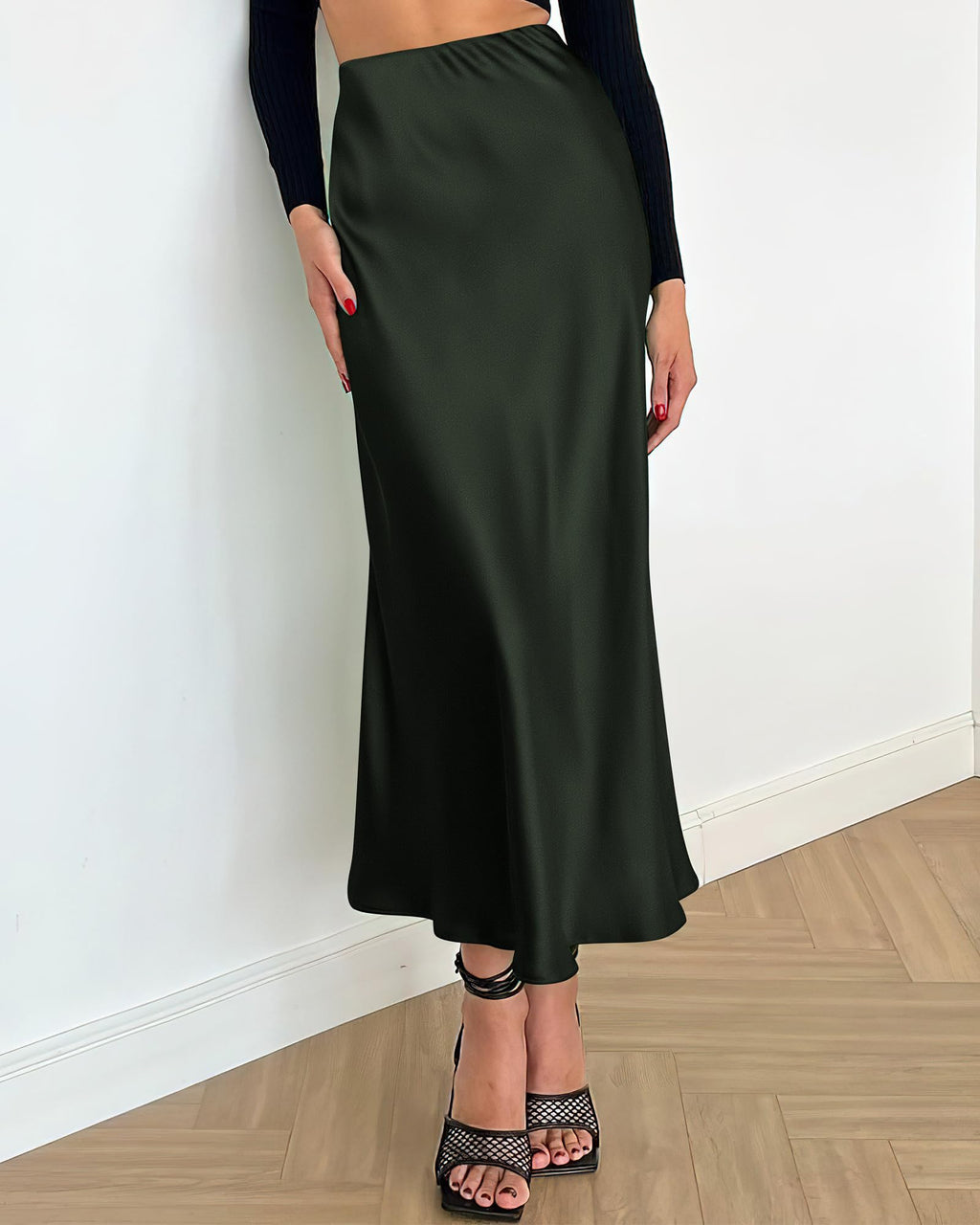 BTFBM Summer Womens Skirts Silk Elegant High Waist Flowy Long Satin A-Line Midi Skirt Cocktail Wedding Party
