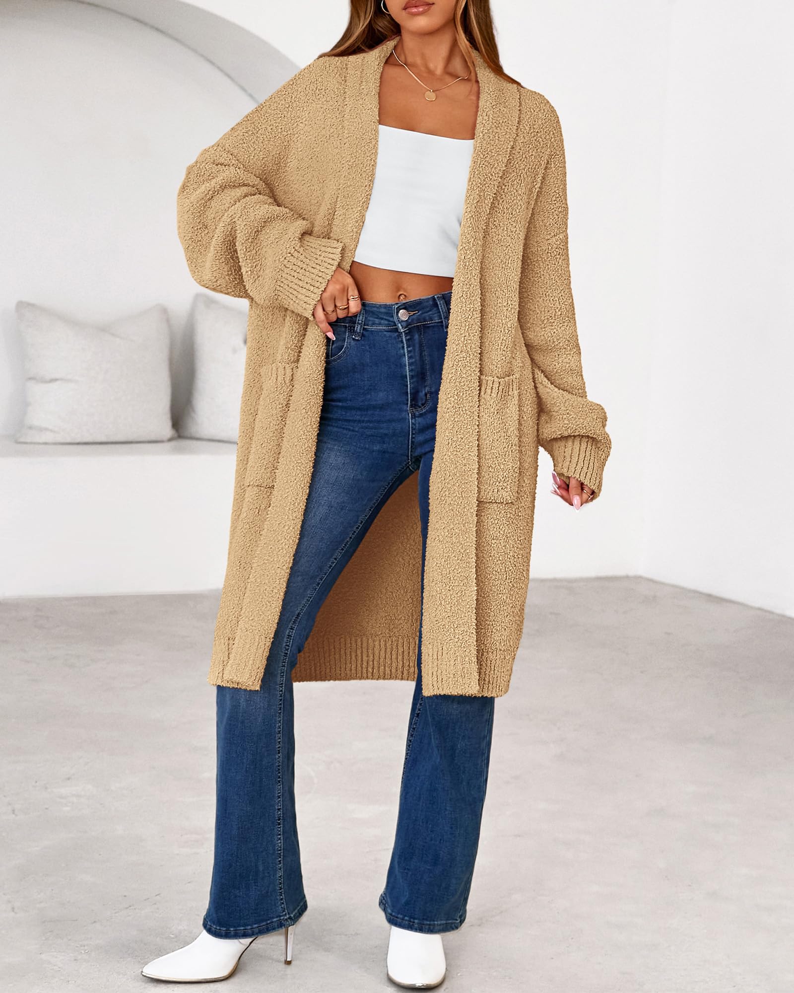 FreshPretty Long Cardigans for Women Trendy Fall Open Front Long Sleeve Oversized Sweaters Casual Knit Winter Coats