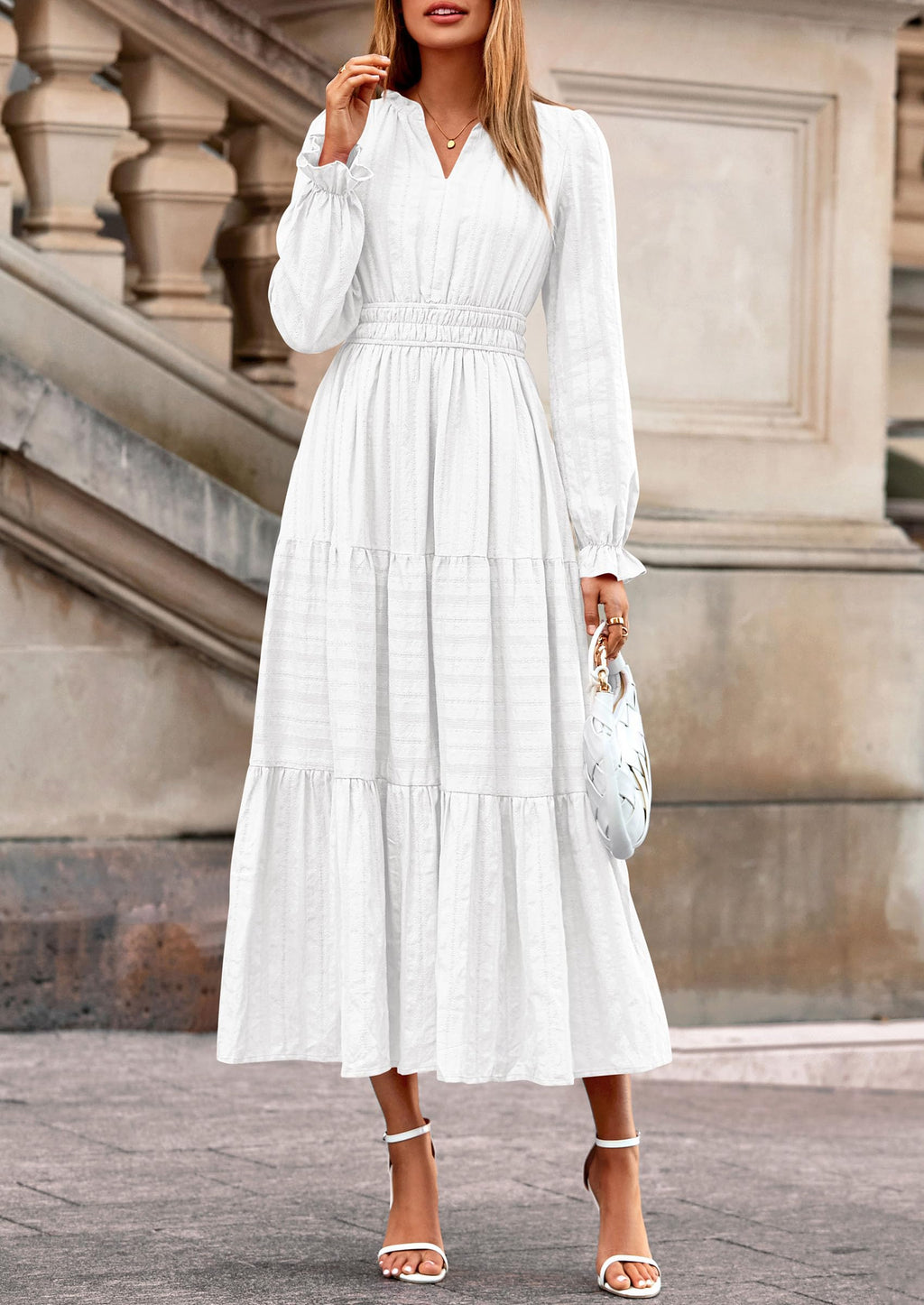 PRETTYGARDEN Women's Fall Wedding Guest Dresses Long Sleeve V Neck Flowy Elegant Holiday Party Maxi Dress with Pockets