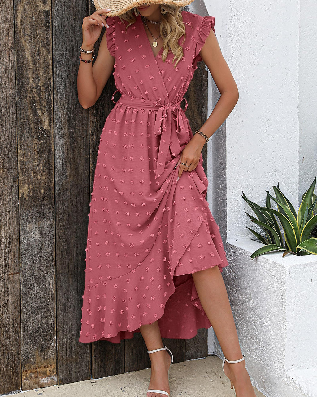 BTFBM Boho Dresses for Women Spring Fashion Cap Sleeve Swiss Dot Flowy Ruffle Beach Wedding Cocktail Maxi Dress