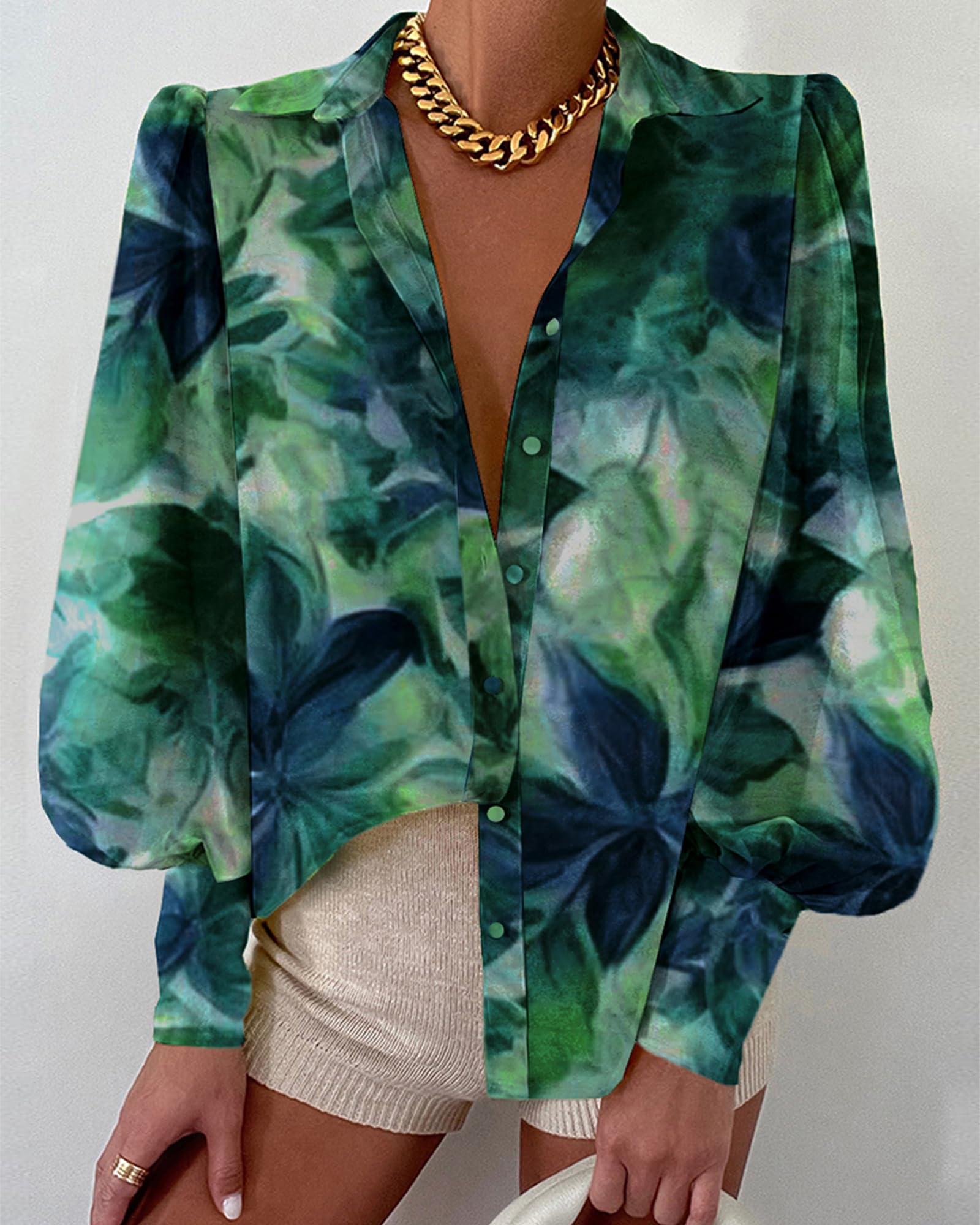 BTFBM Women Fashion Button Down Shirts V Neck Boho Printed Long Sleeve Blouses Dressy Casual Spring Fall Tops