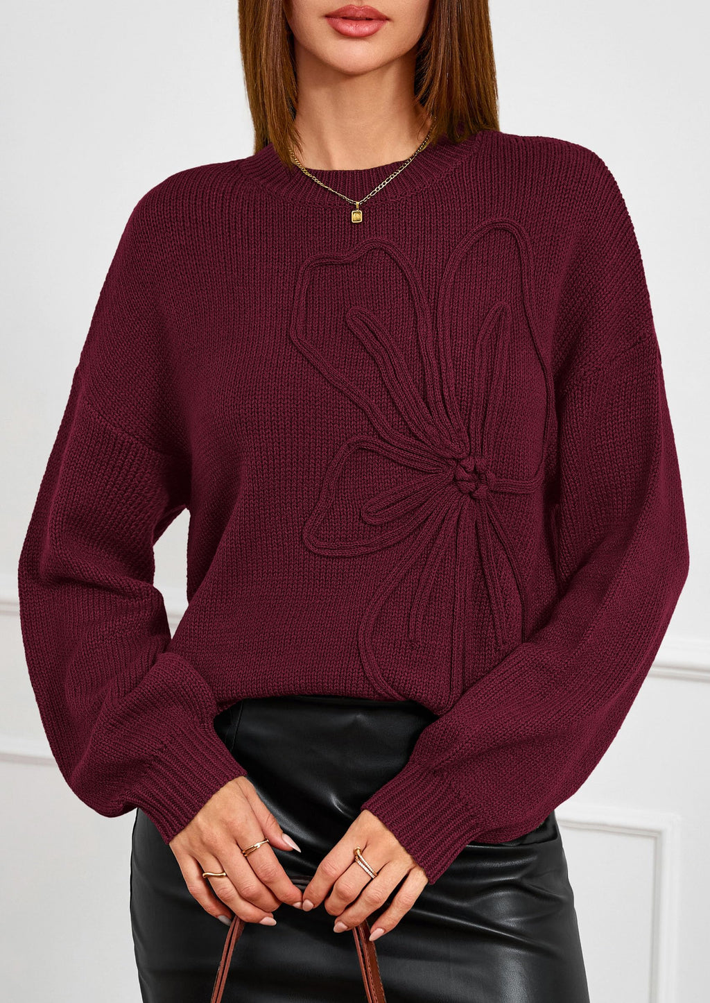 PRETTYGARDEN Womens Sweaters  Fall Fashion Long Sleeve Crewneck Floral Knit Pullover Sweater Tops Winter Clothes