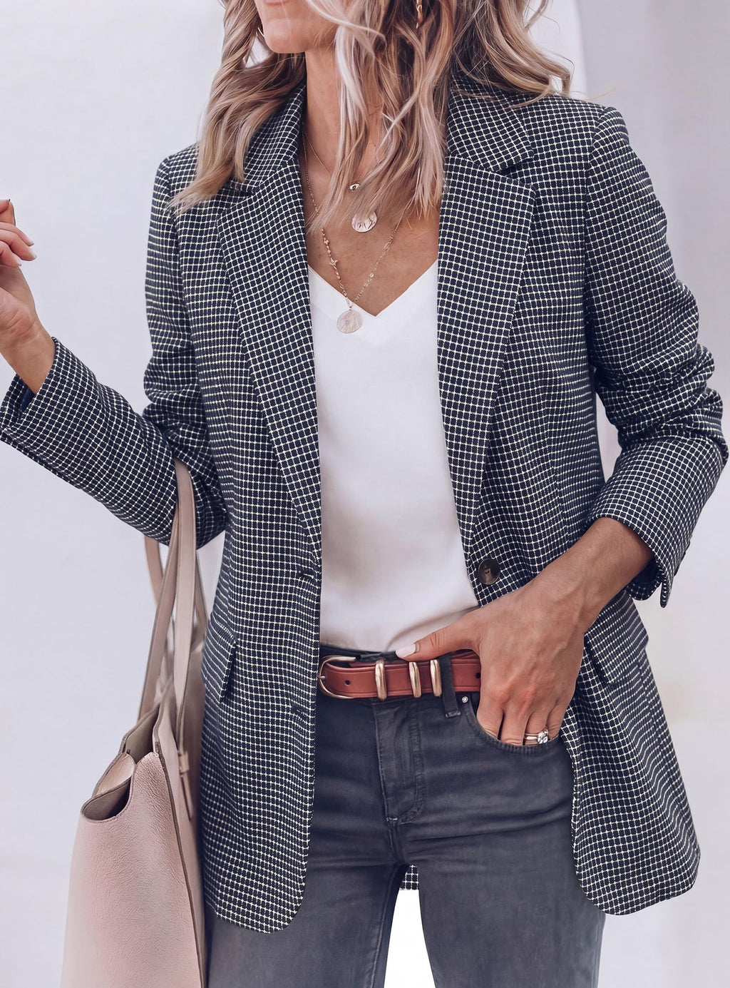 PRETTYGARDEN Fall Blazers for Women Business Casual | Long Sleeve Plaid Houndstooth, Notch Lapel Pockets, Oversized Blazer Outerwear, Trendy Suit Jackets, 2026 Winter Work Outfits