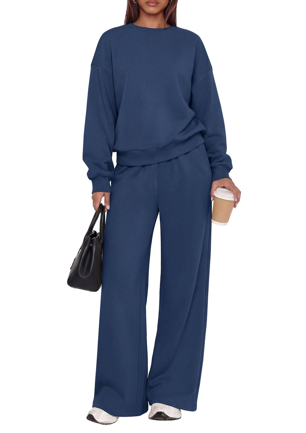 PRETTYGARDEN 2 Piece Lounge Sets for Women Casual Sweatsuits | Soft Fleece Lining,Crew Neck Oversized Sweatshirt & Wide Leg Pants,Workout Airport Matching Set Tracksuit,Fall Winter Outfits