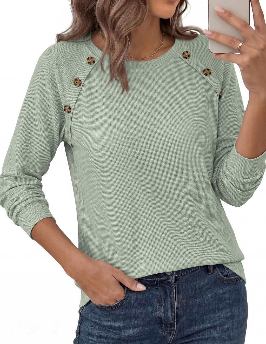 PRETTYGARDEN Long Sleeve Shirts for Women Waffle Knit Tops Fall Fashion Dressy Casual Loose Tunic Blouse Winter Clothing