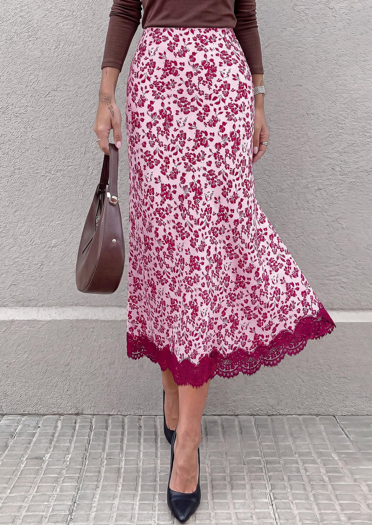PRETTYGARDEN Women's Flowy Satin Midi A Line Skirt