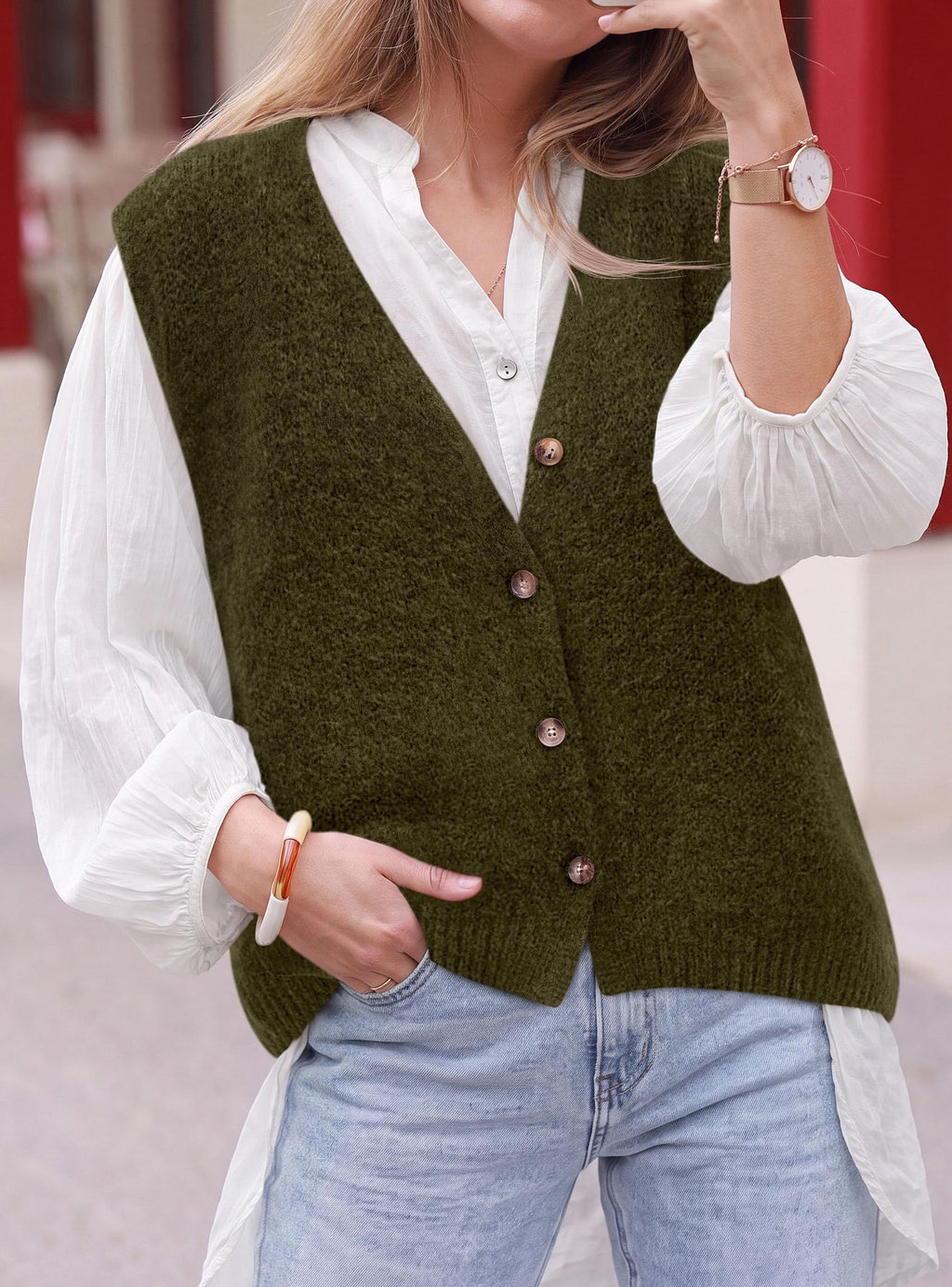PRETTYGARDEN Womens Fall Sleeveless Button Down Sweater Vest | Soft Knit Fabric, Fashion Deep V Neck, Casual Loose Fit Sweater, Going Out Outfits, 2026 Trendy Winter Clothes
