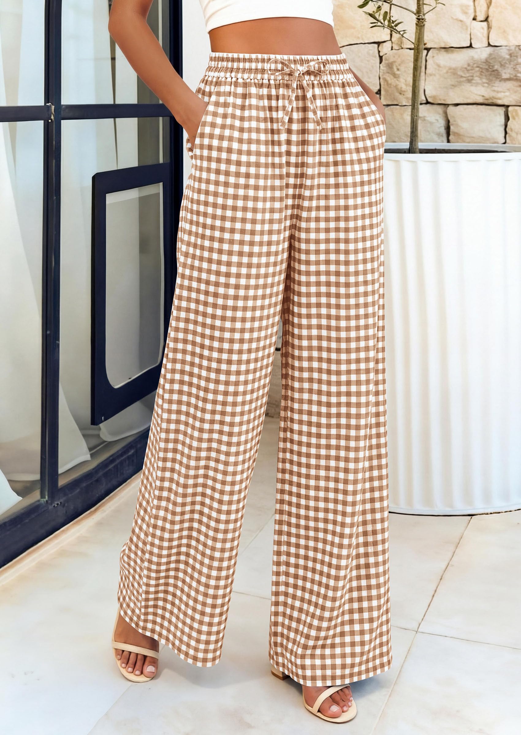 PRETTYGARDEN Women's Wide Leg Gingham Lounge Pants Summer  Casual Plaid Trousers Spring Y2K Clothes Comfy Pajama Bottoms