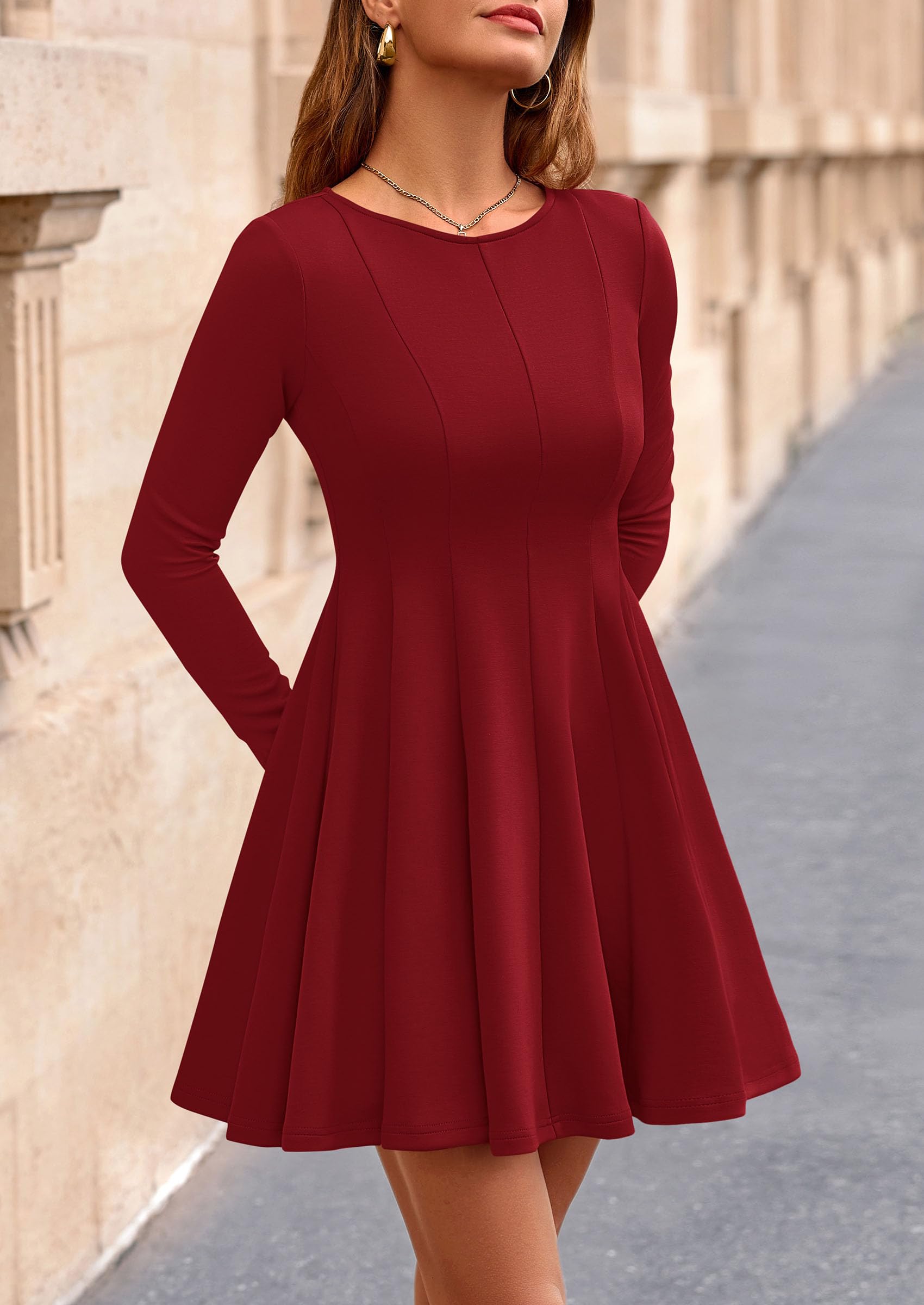 PRETTYGARDEN Fall Cocktail Dresses for Women Elegant Classy Wedding Guest  Long Sleeve Homecoming Party A Line Mini Dress