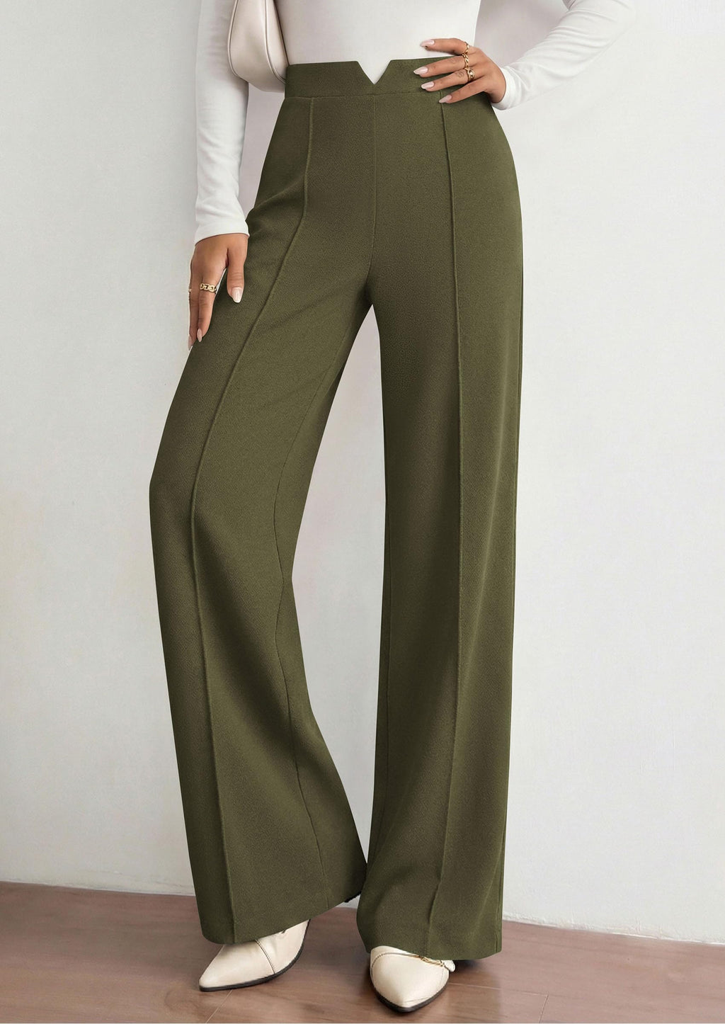 PRETTYGARDEN Women's Dressy Casual Wide Leg Palazzo Pants | V Notch High Waist, Soft Stretchy Knit Flowy Long Lounge Trousers, Casual Daily Office Work Outfits, 2026 Fall Clothes