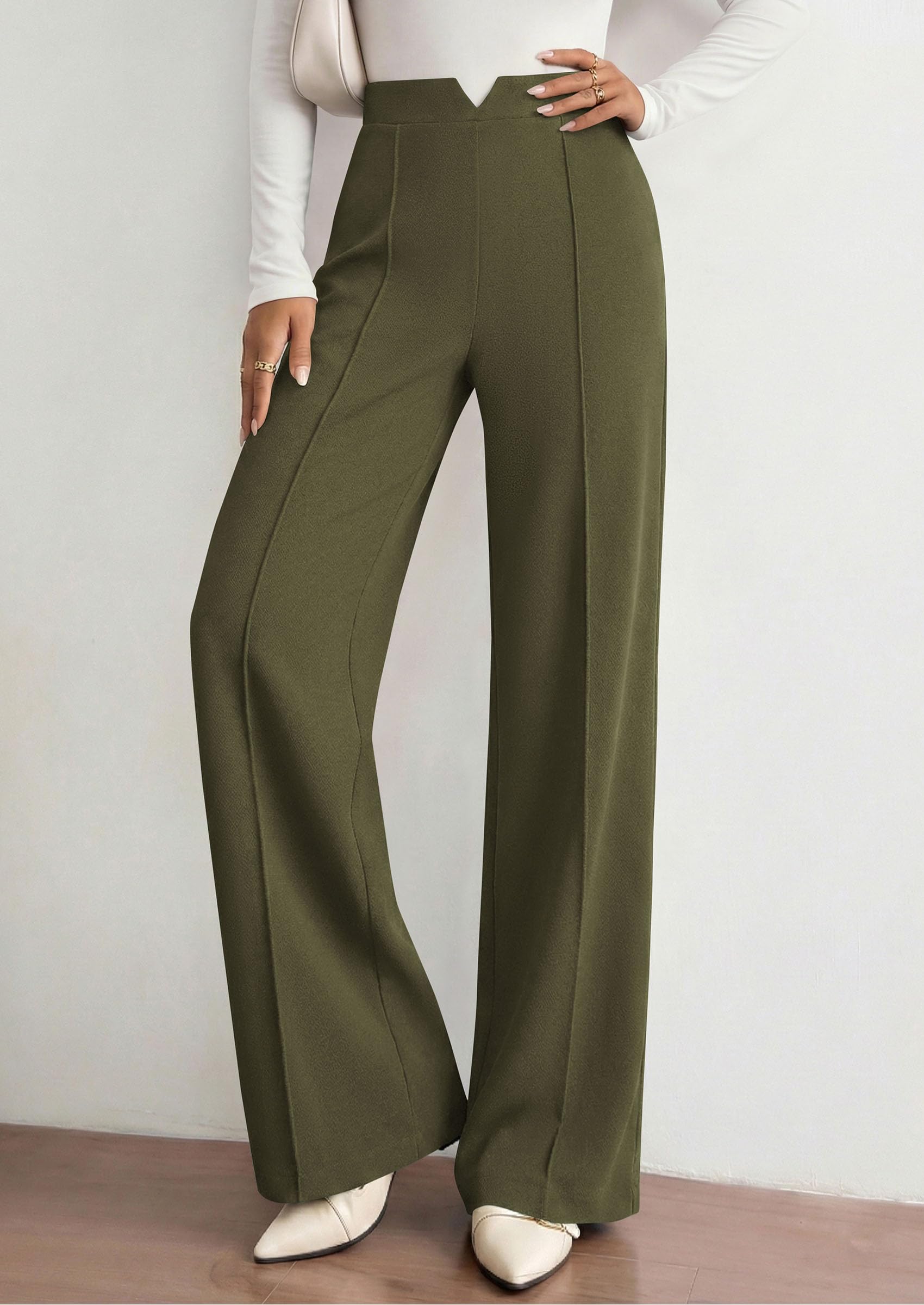 PRETTYGARDEN Women's Dressy Casual Wide Leg Palazzo Pants | V Notch High Waist, Soft Stretchy Knit Flowy Long Lounge Trousers, Casual Daily Office Work Outfits, 2026 Fall Clothes